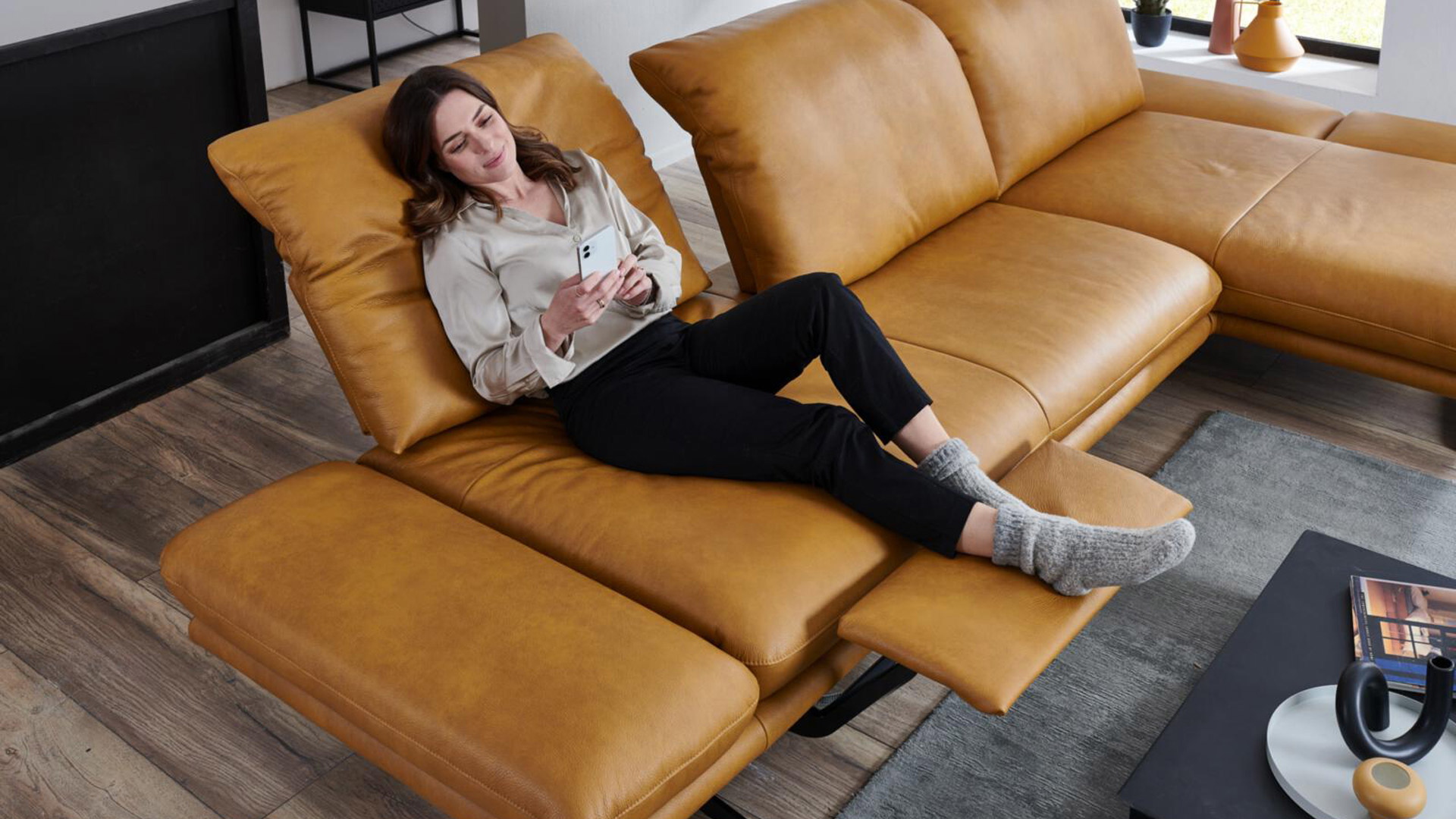 W. Schillig Ecksofa Sohoo mit Sitztiefenverstellung in Leder 