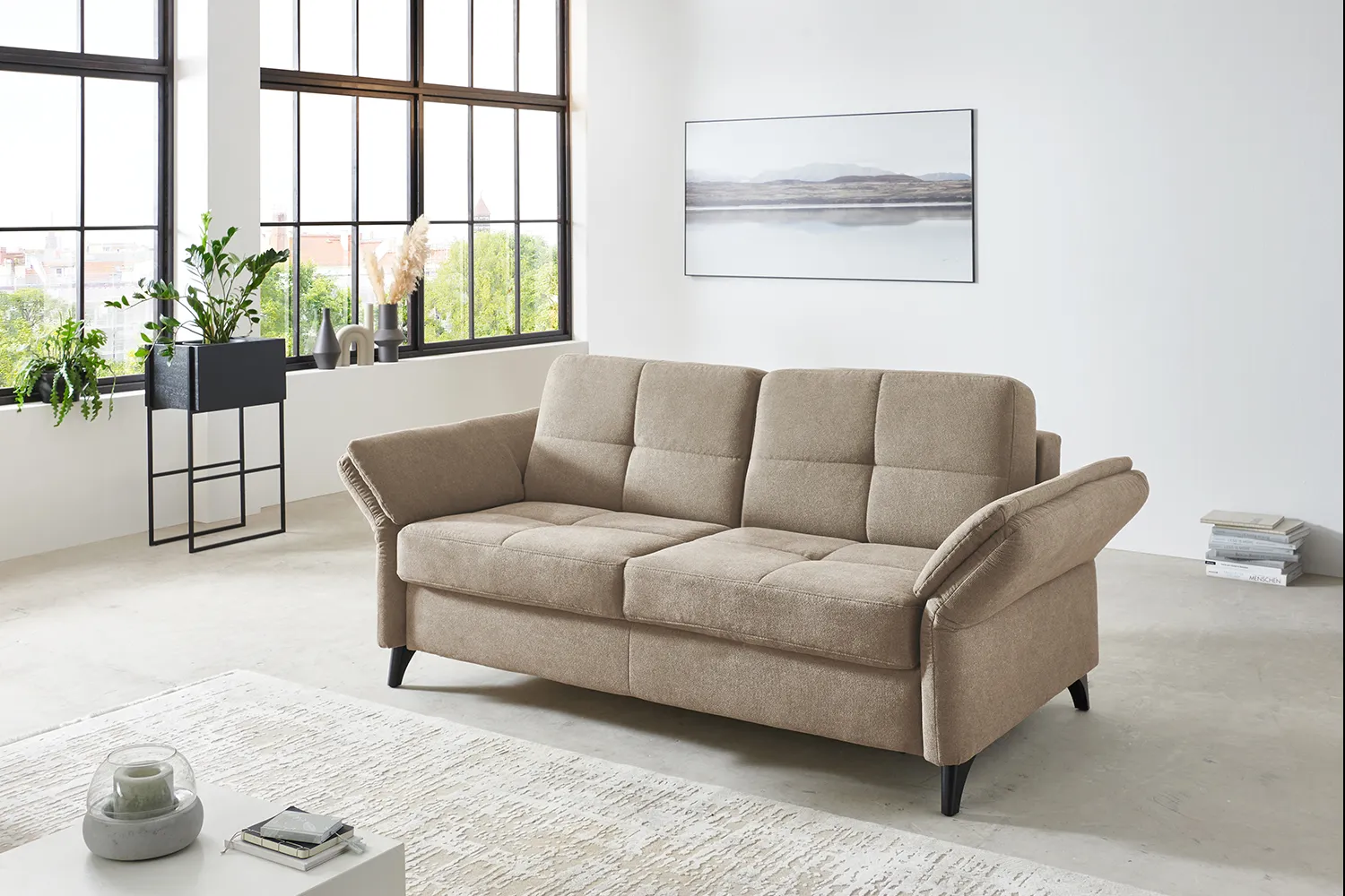 Schlafsofa in Stoff mit Vollschaummatratze Beige