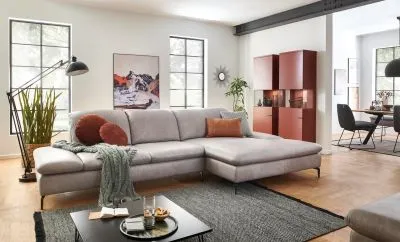 Ecksofa Lavina mit Funktion in Leder Eisgrau rechts
