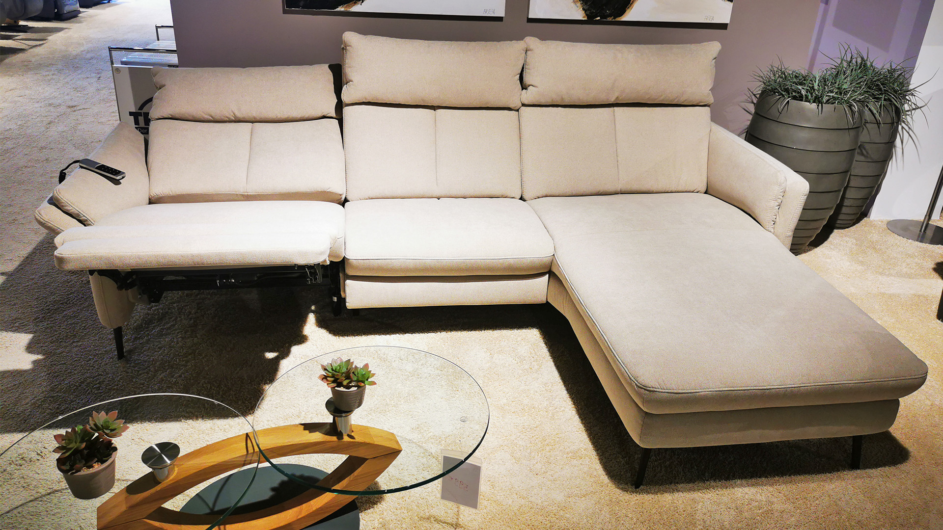 Ecksofa inkl. motorischer Relaxfunktion und Akku in Stoff-0764020201-36WW-A