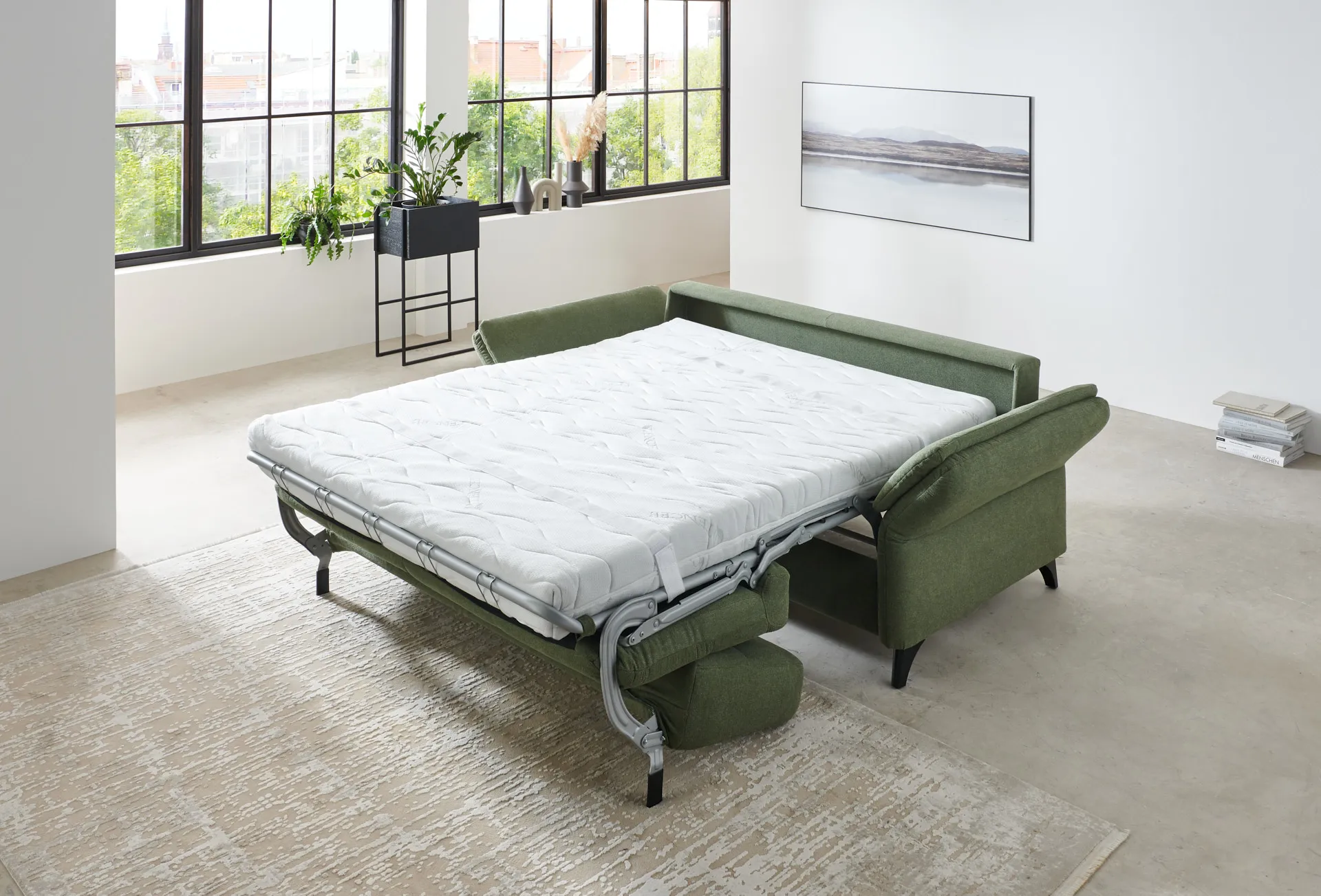 Schlafsofa in Stoff mit Vollschaummatratze Beige