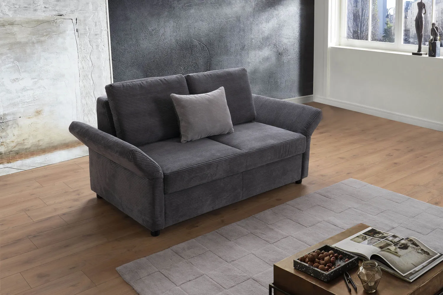 Schlafsofa in Cord Grau 