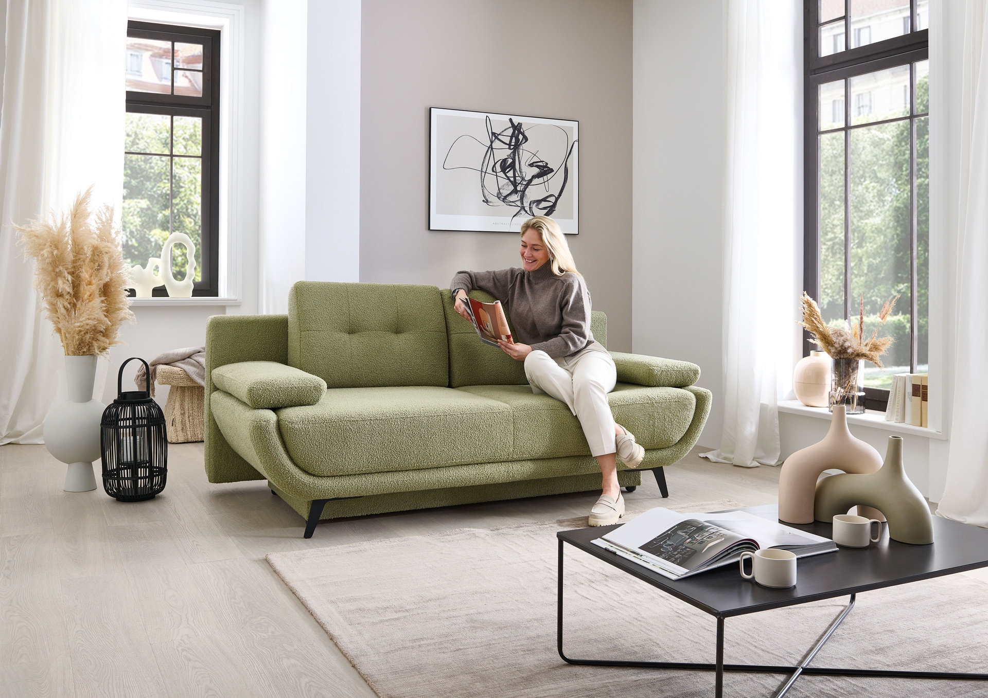 Schlafsofa Xally inkl. Schlaffunktion und Bettkasten in Stoff