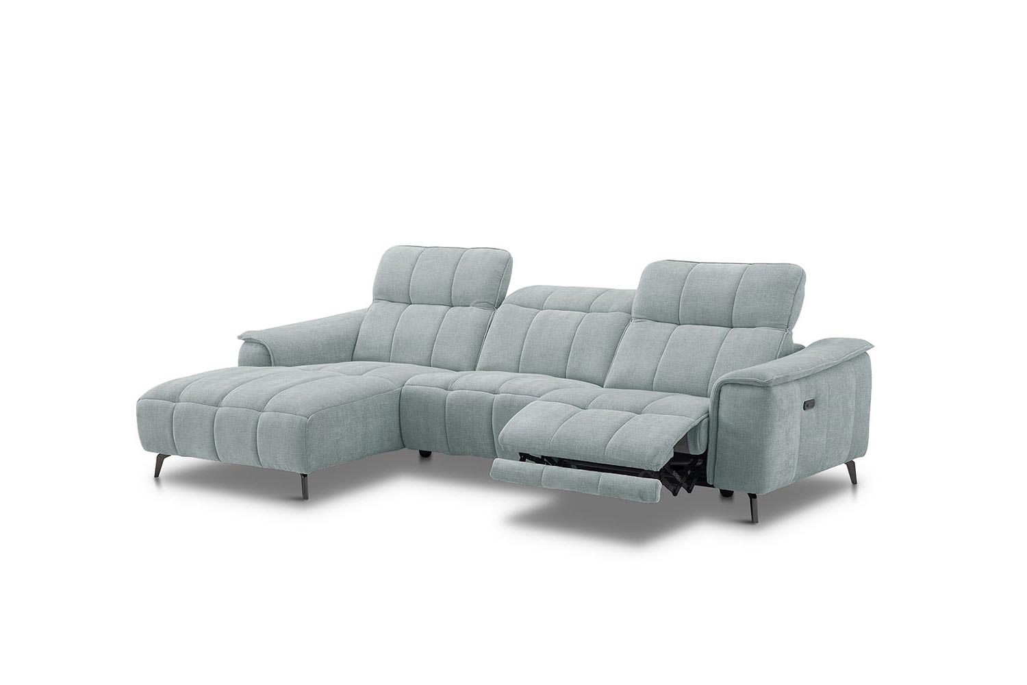 Stoff Ecksofa mit manueller Kopfteilverstellung und Funktion