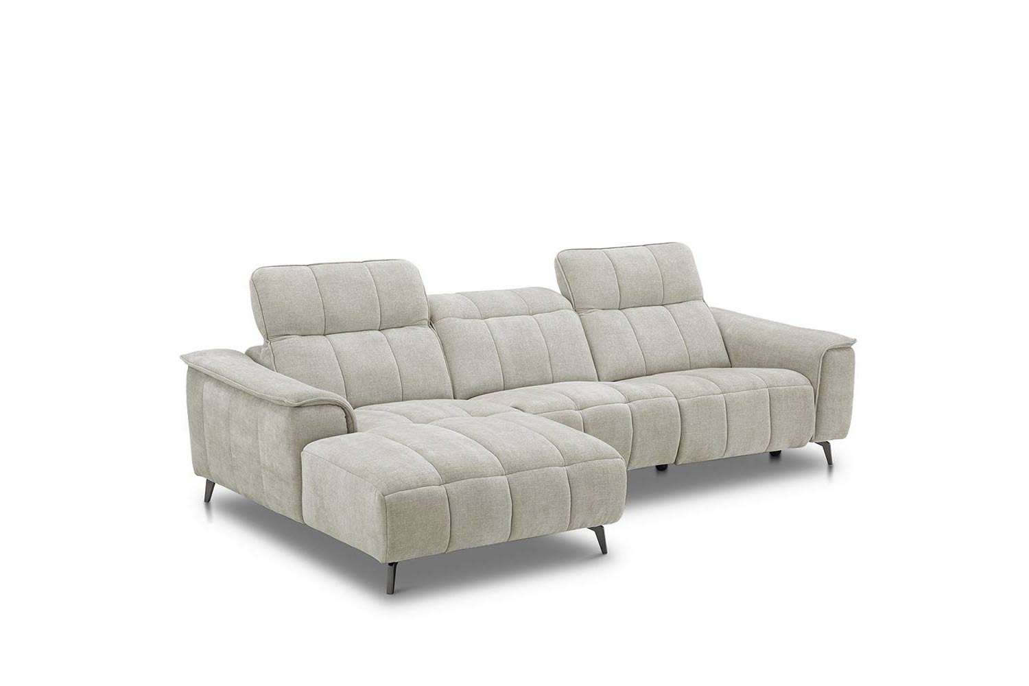 Stoff Ecksofa mit manueller Kopfteilverstellung und Funktion