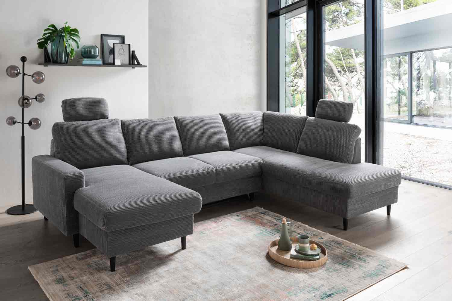 Wohnlandschaft U-Form in Trendstoff Cord
