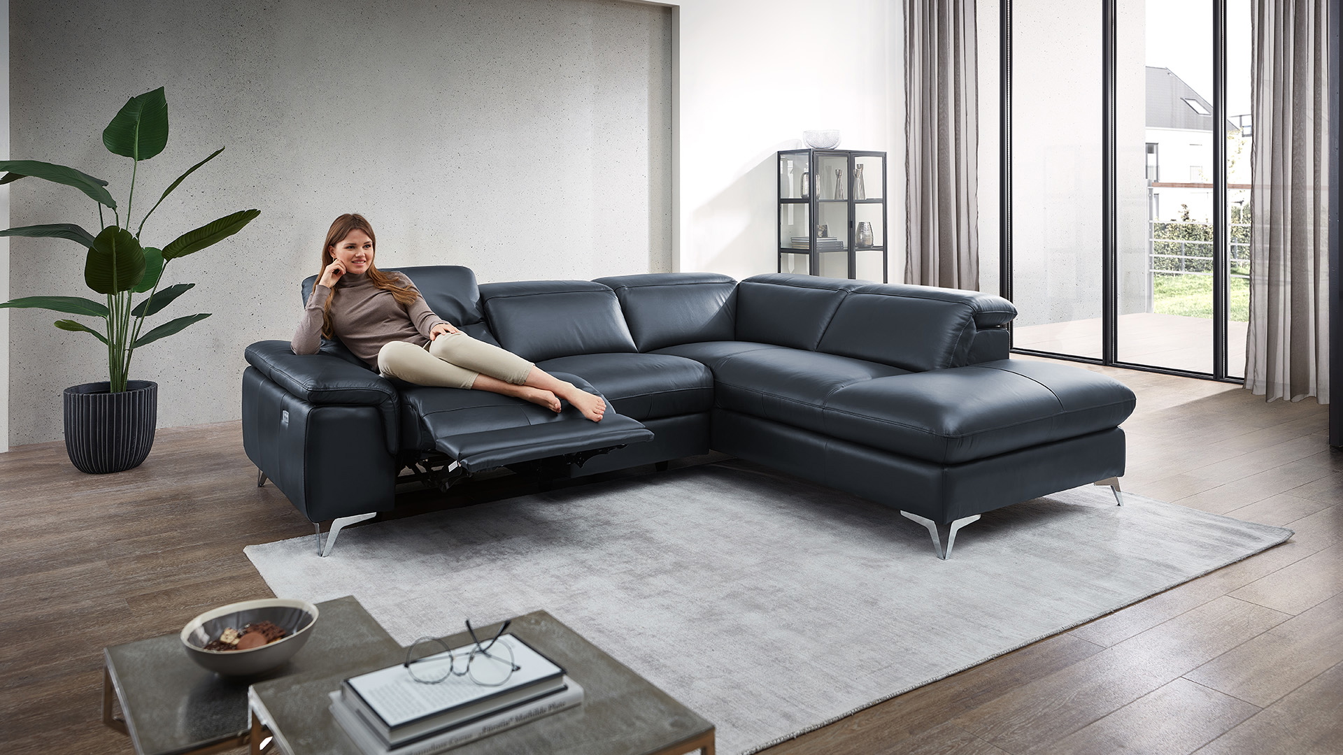 Ecksofa Seahawk mit manueller Kopfteilverstellung in Leder -05970213-WW.7