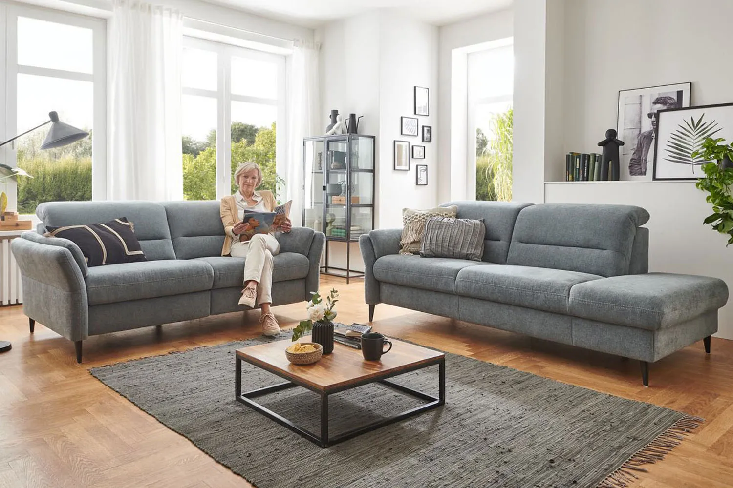 Couchgarnitur inkl. Kopfteilverstellung in Stoff Kopie