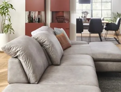 Ecksofa Lavina mit Funktion in Leder Eisgrau rechts