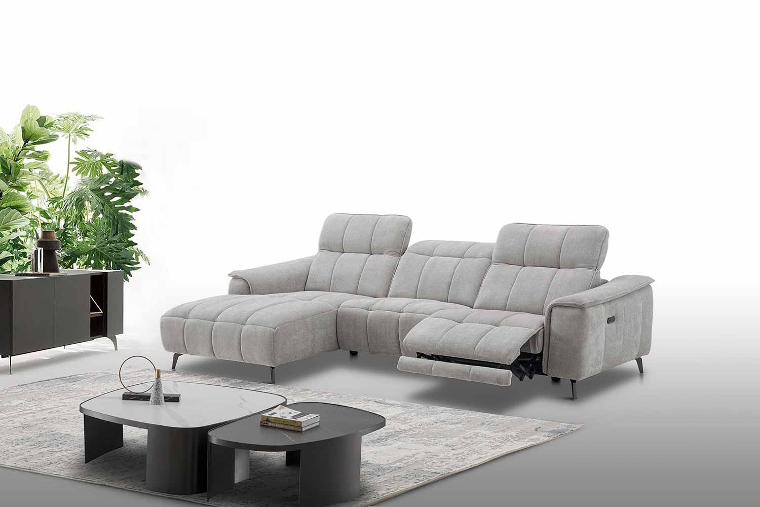 Stoff Ecksofa mit manueller Kopfteilverstellung und Funktion