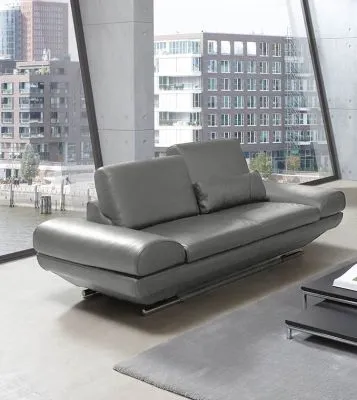 Leder Couchgarnitur Hemingway Plus mit Funktionen Grau 2 Sitzer 