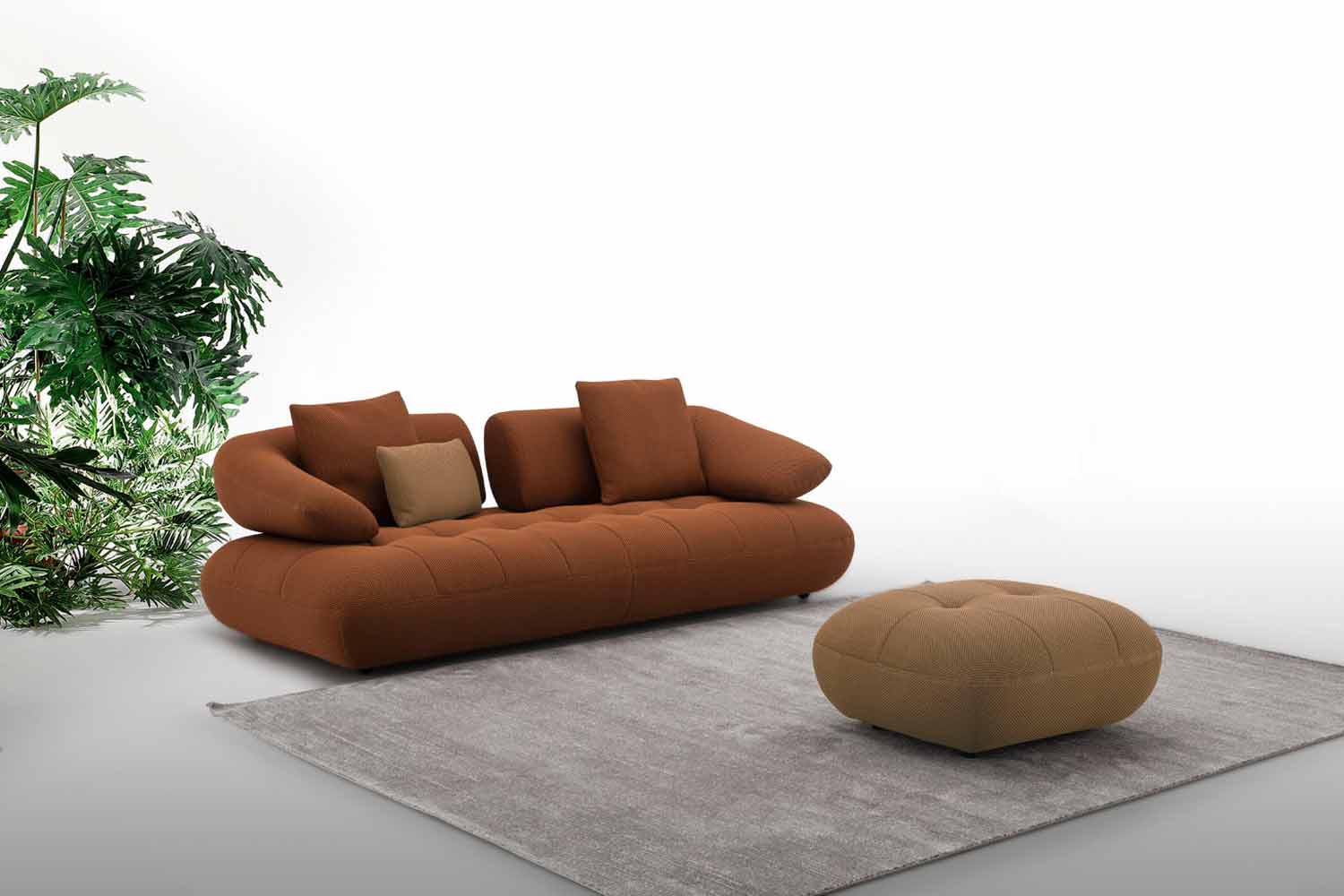 Big Sofa Lounger mit manueller Sitztiefenverstellung und Hocker in Stoff