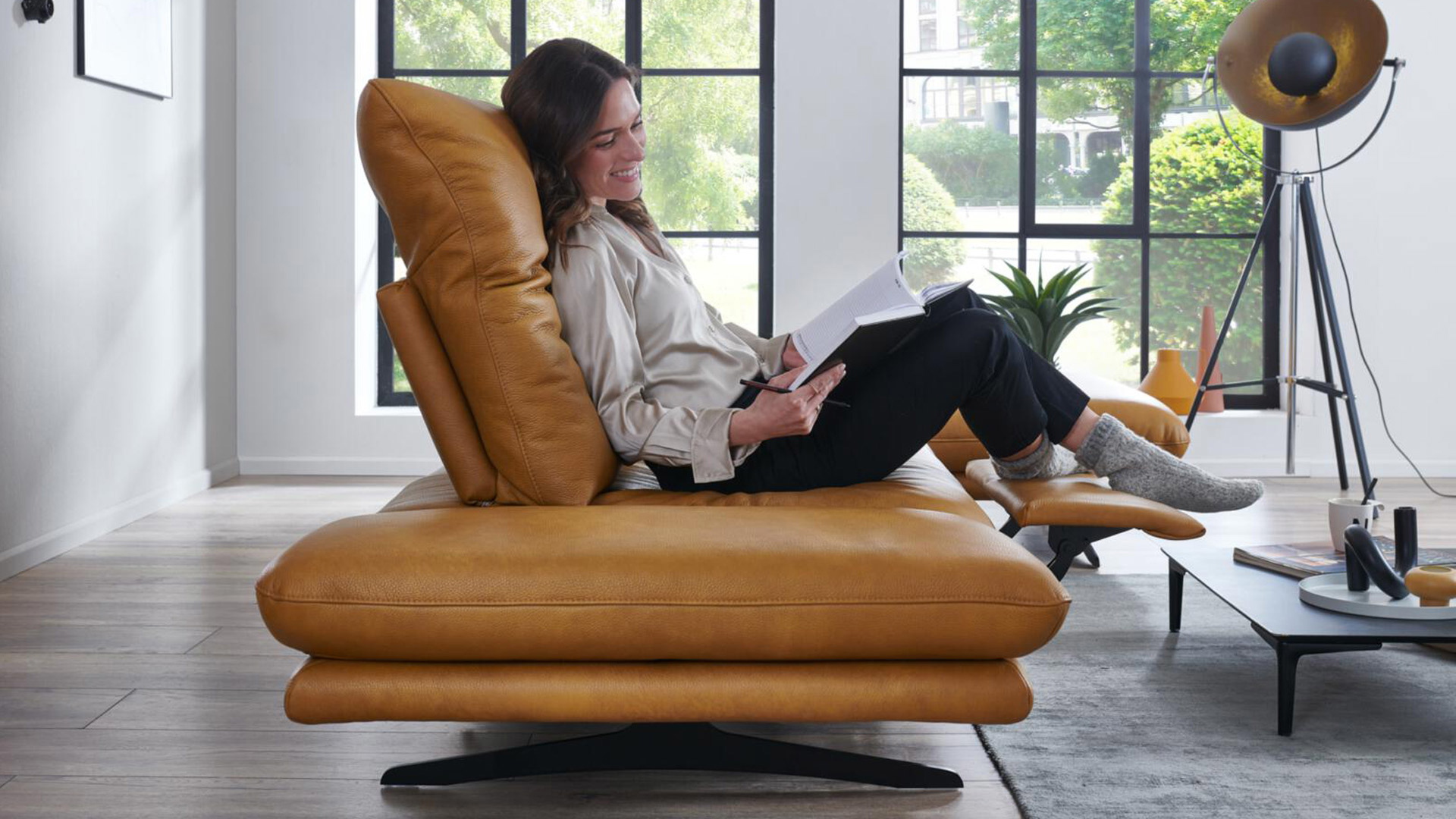 W. Schillig Ecksofa Sohoo mit Sitztiefenverstellung in Leder 