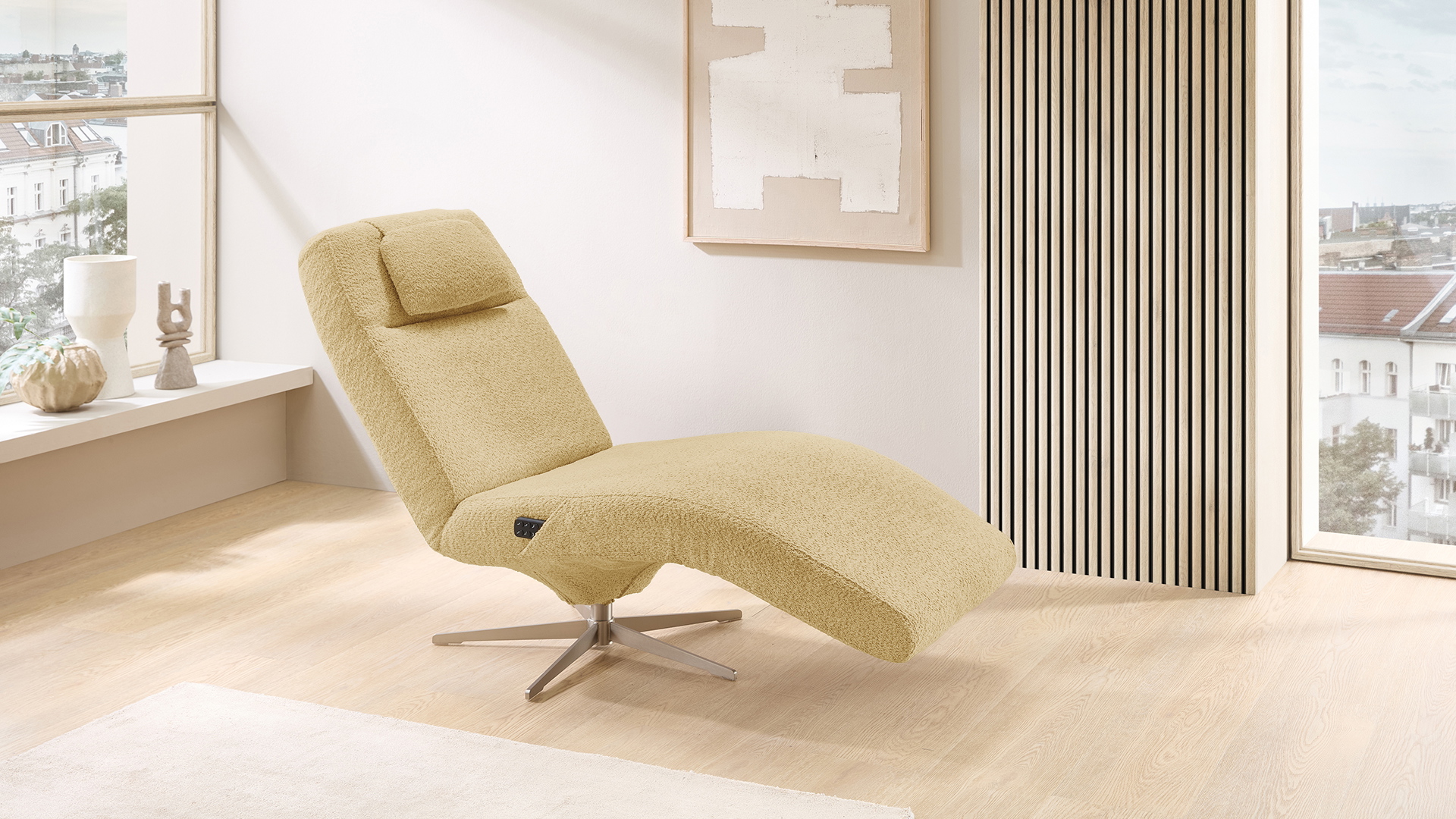 Cuoio Liege Positano mit 3-motorischer Relaxfunktion in Trendstoff Bouclé Cuoio Liege Positano mit 3-motorischer Relaxfunktion in Trendstoff Bouclé