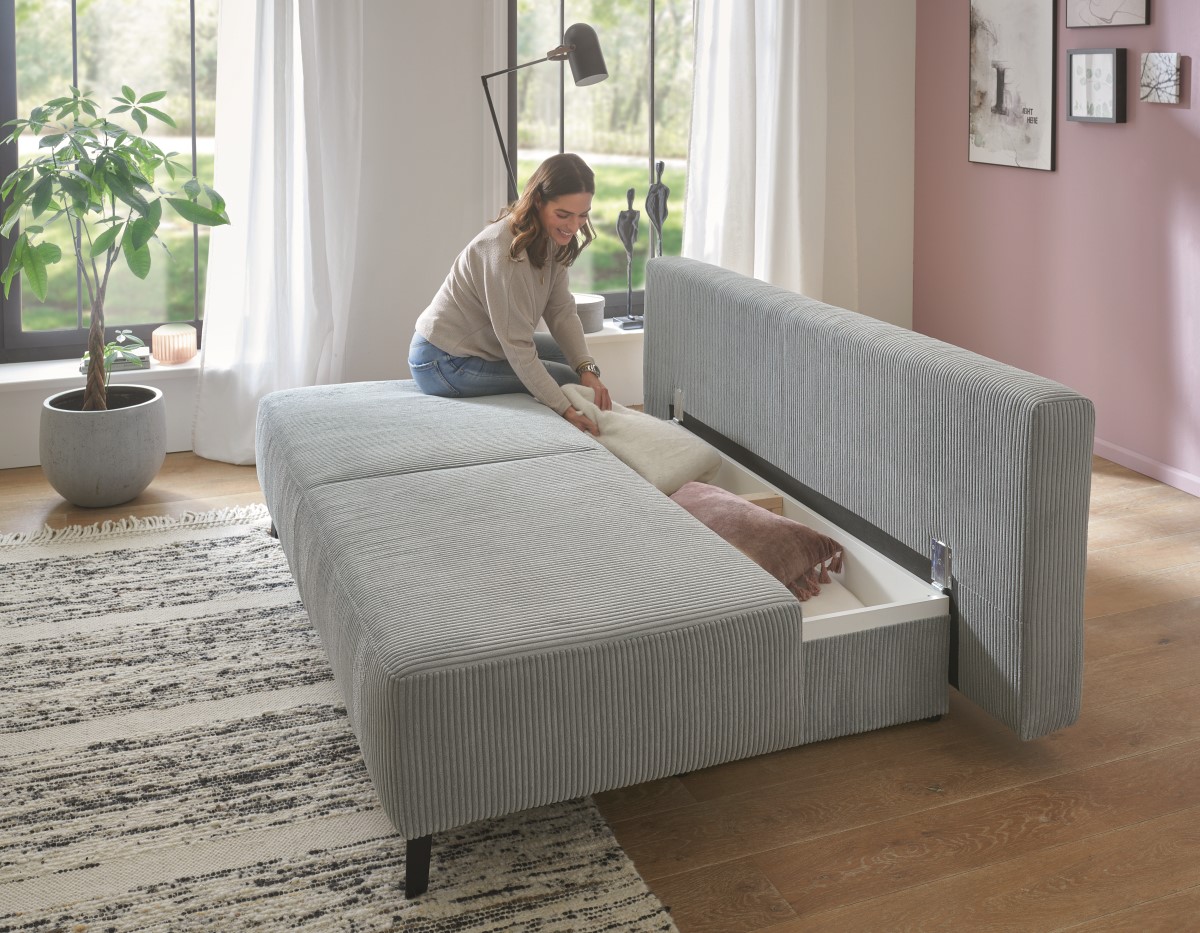 Schlafsofa aus Cordstoff mit Bettkasten