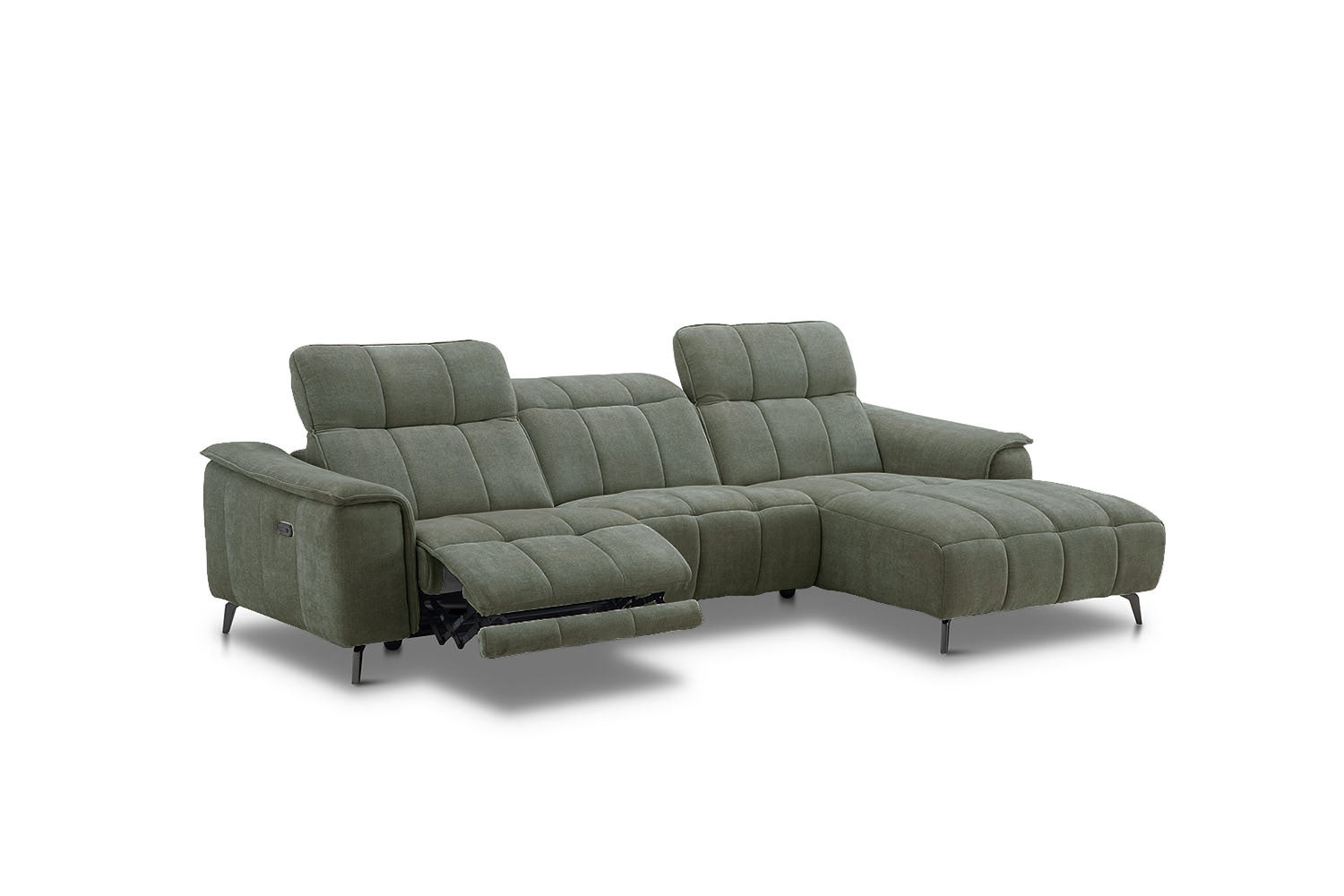 Stoff Ecksofa mit manueller Kopfteilverstellung und Funktion