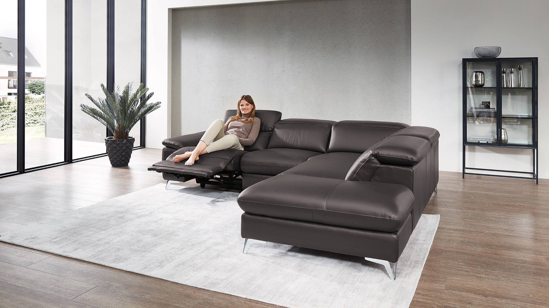 Ecksofa Seahawk mit manueller Kopfteilverstellung in Leder -05970213-WW.19