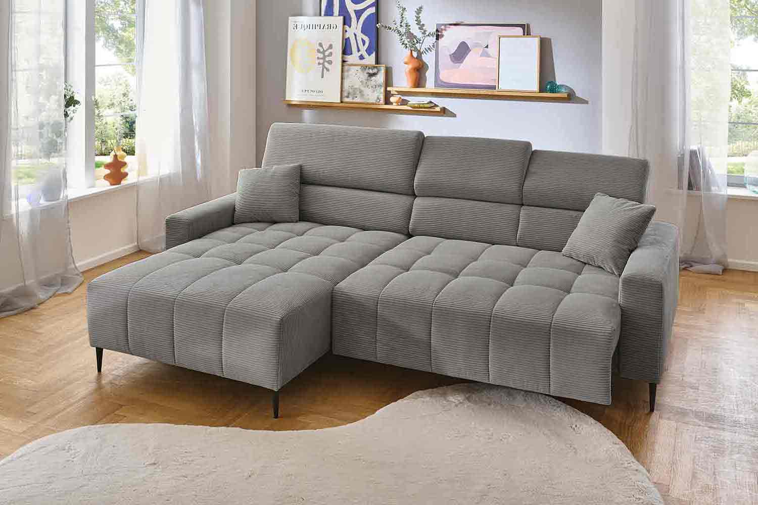 Ecksofa inkl. motorischem Sitzvorzug in Trendstoff Cord