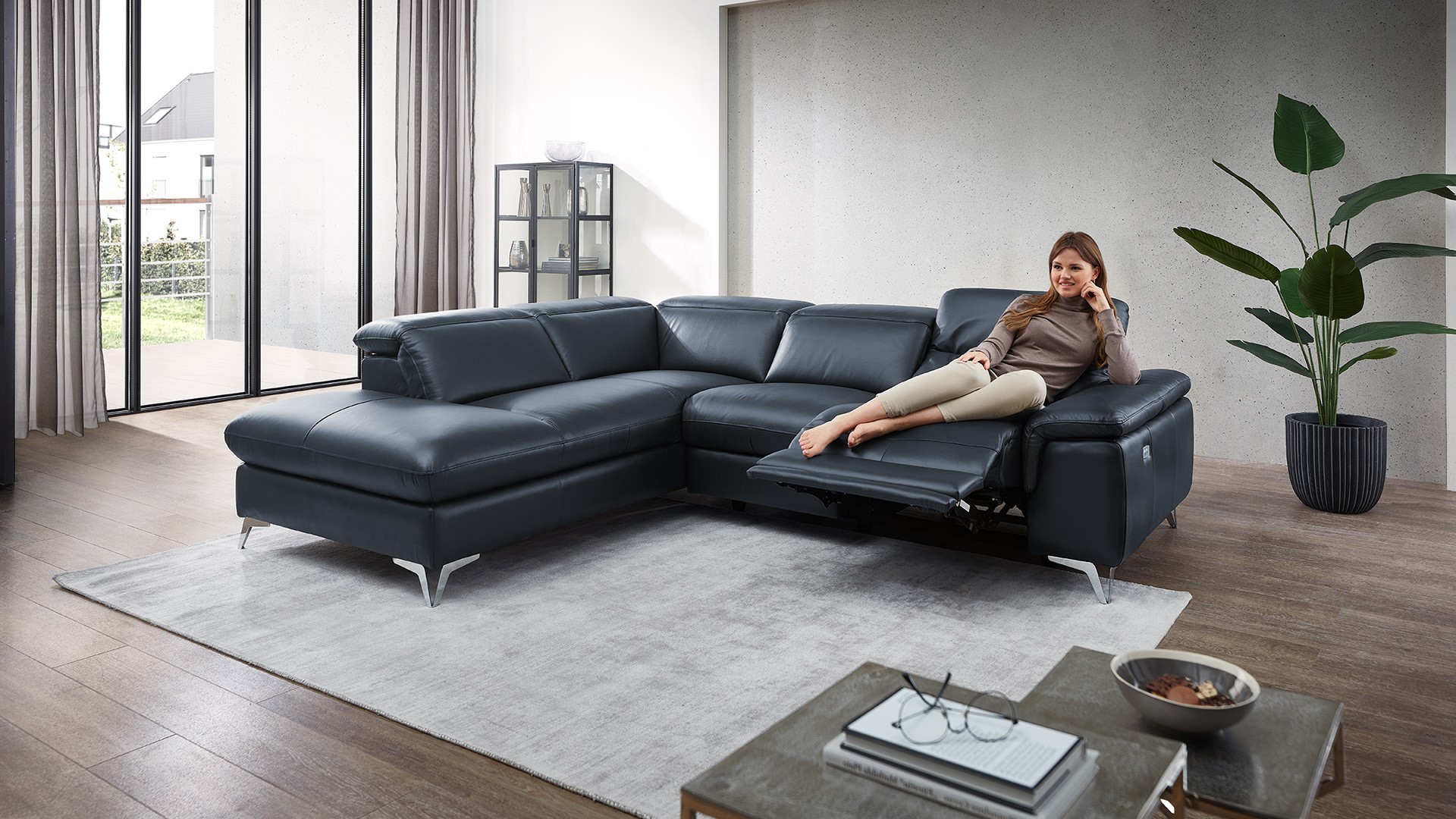 Ecksofa Seahawk mit motorischer Relaxfunktion in Leder 