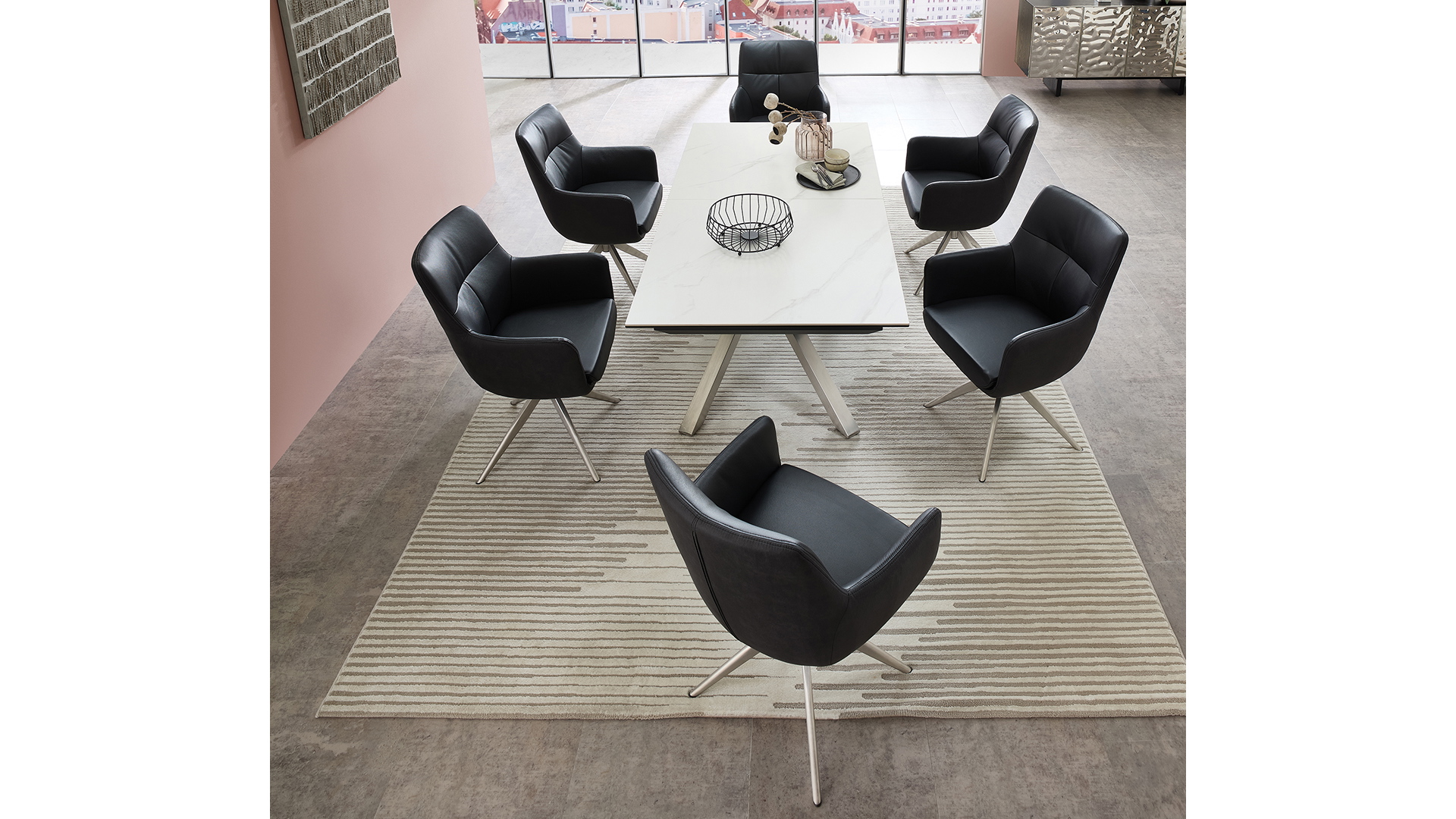 Dining Esszimmerstuhl Kingsman Move mit Dreh-und Rückholfunktion in Leder/ Stoff Mix Dining Esszimmerstuhl Kingsman Move mit Dreh-und Rückholfunktion in Leder/ Stoff Mix