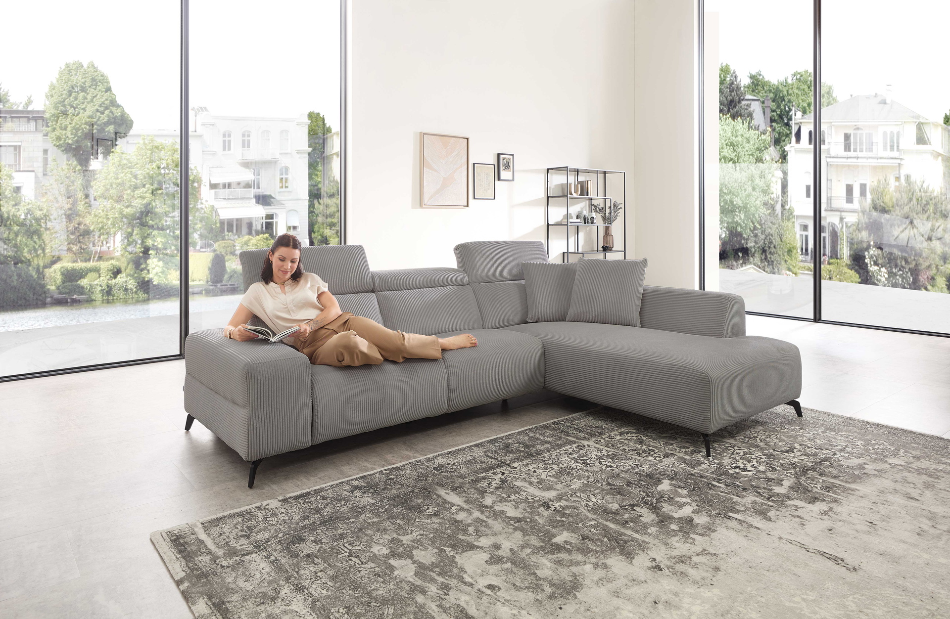 Cuoio Ecksofa in Trendstoff Cord