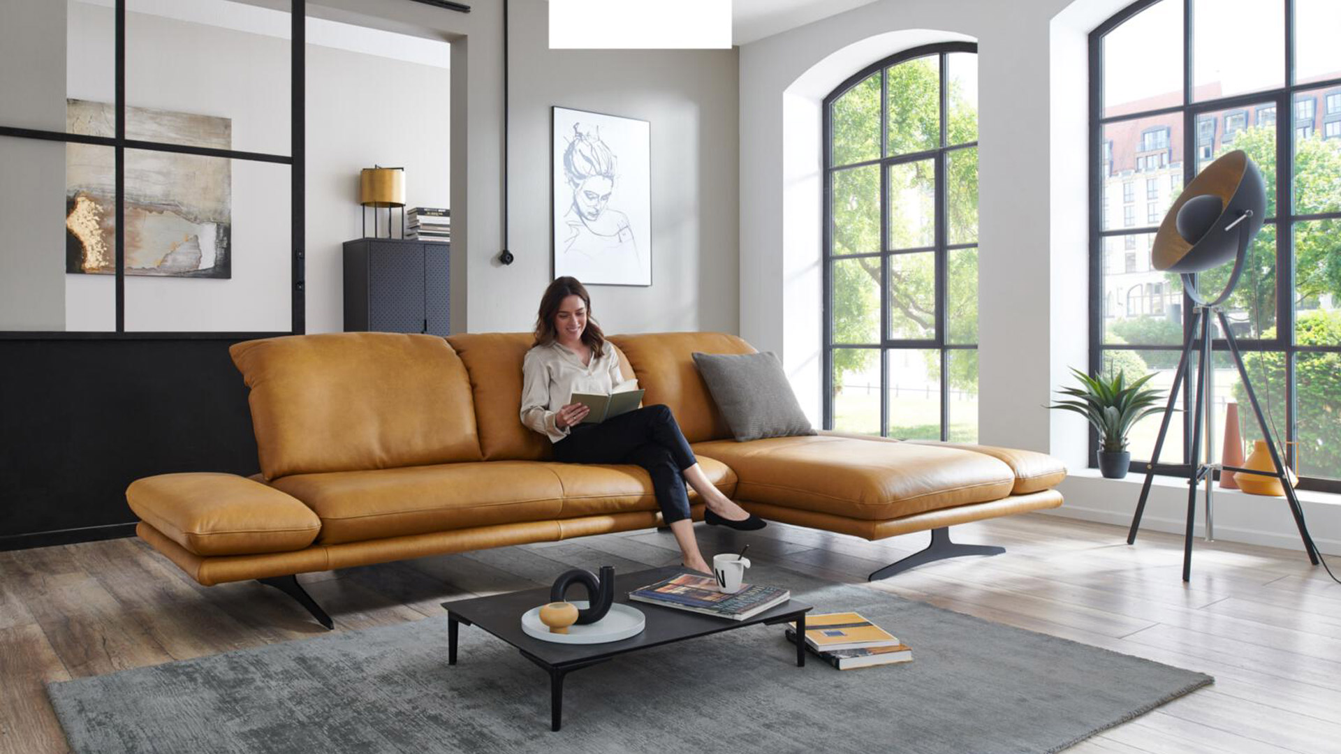 W. Schillig Ecksofa Sohoo mit Sitztiefenverstellung in Leder 