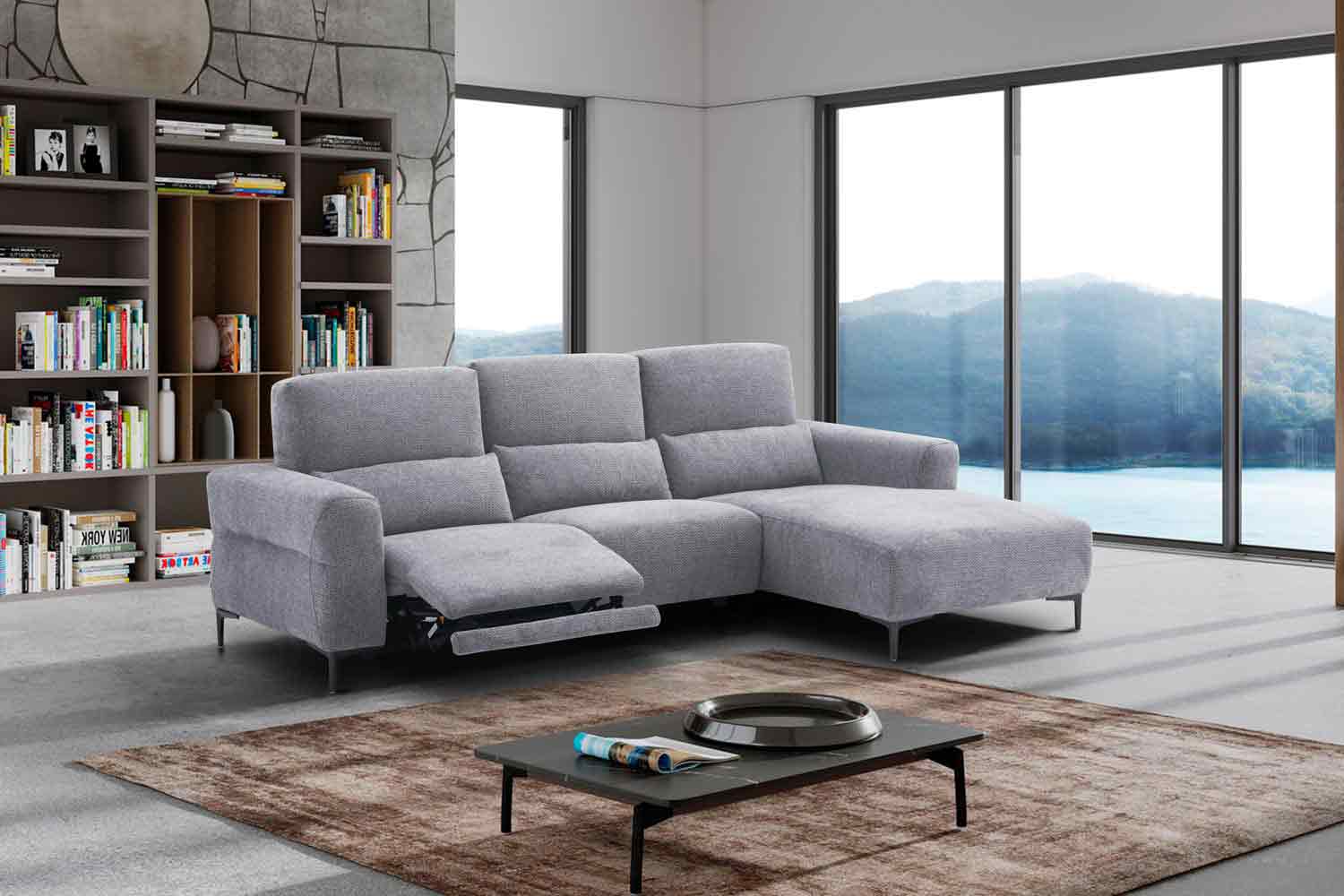 Ecksofa inkl. motorischer Funktion im trendigen Retro Stoff Ecksofa inkl. motorischer Funktion im trendigen Retro Stoff