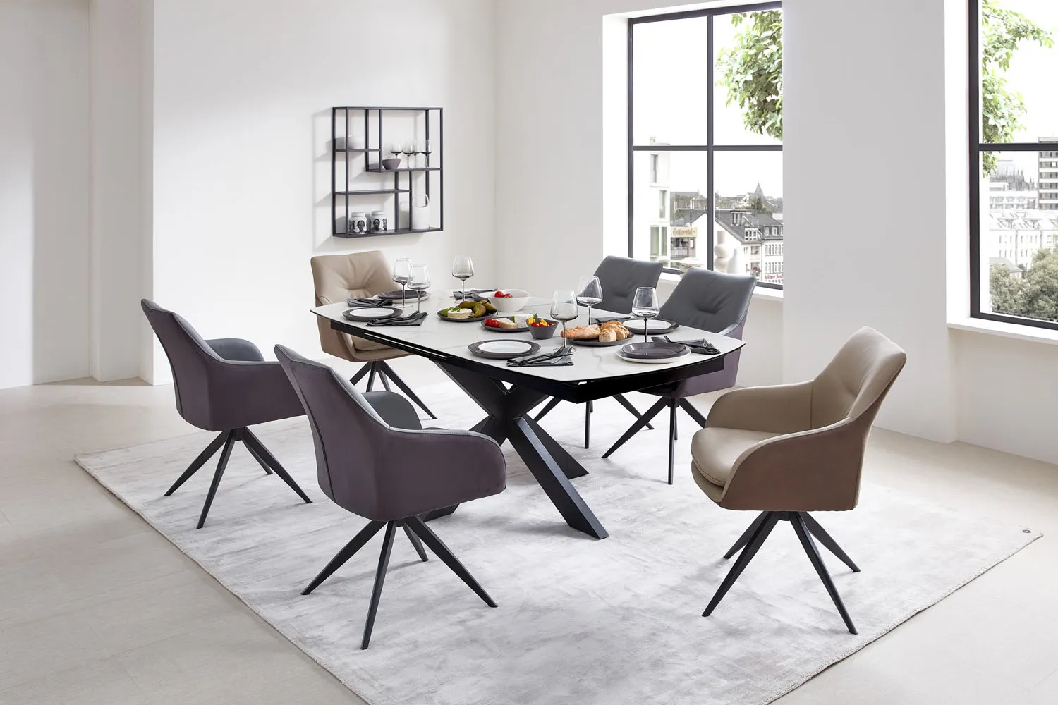 Dining Esszimmerstuhl Fashion Move mit Dreh- und Rückholfunktion Leder-Stoff-Mix