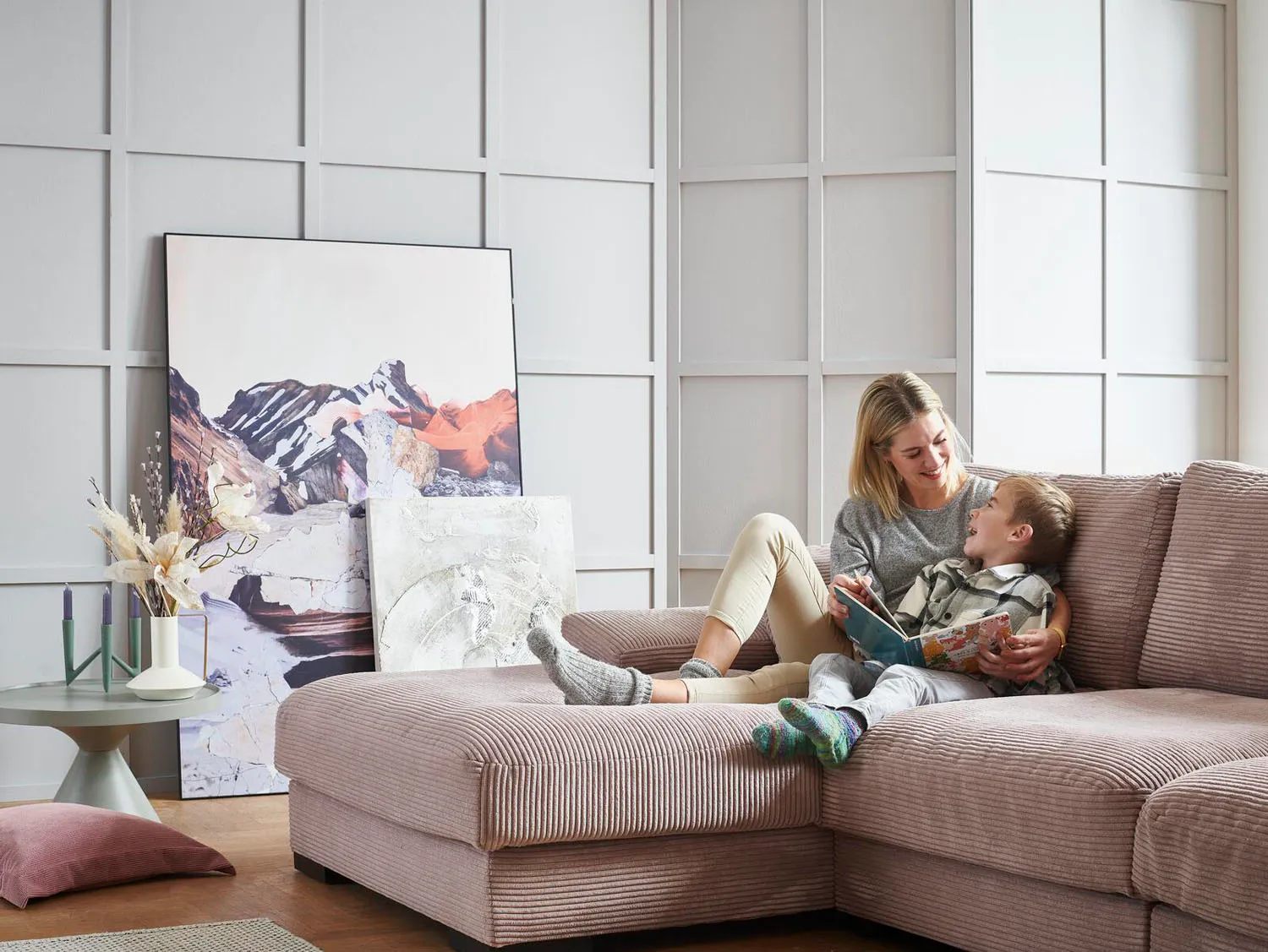 Cord Ecksofa L-Form Rosa