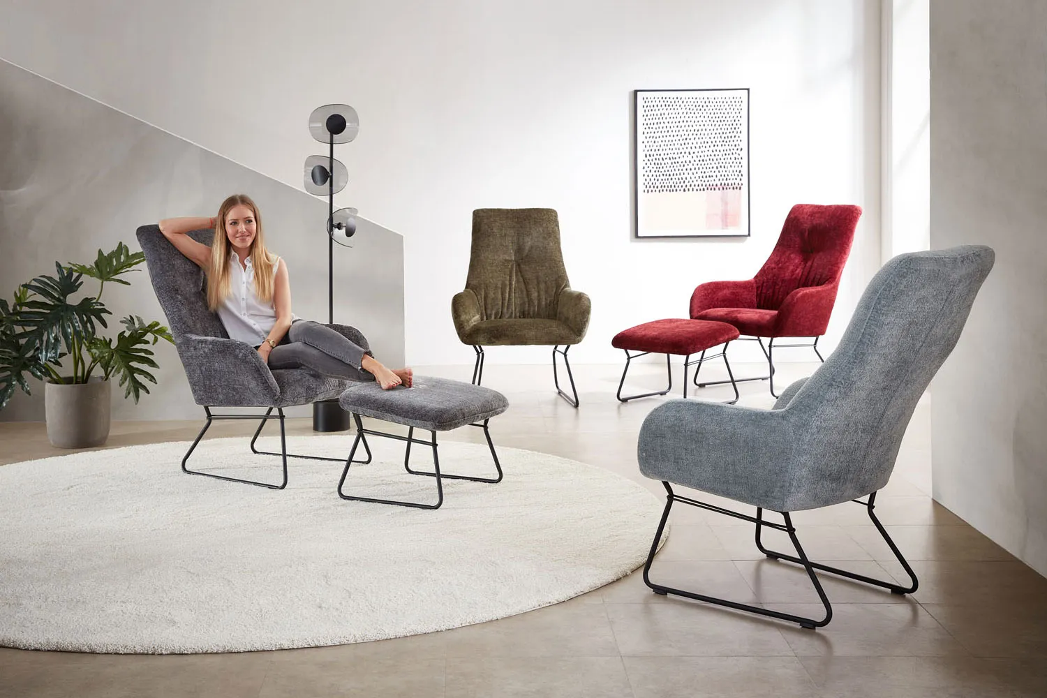 Sessel Diva inkl. Hocker in Stoff Rot