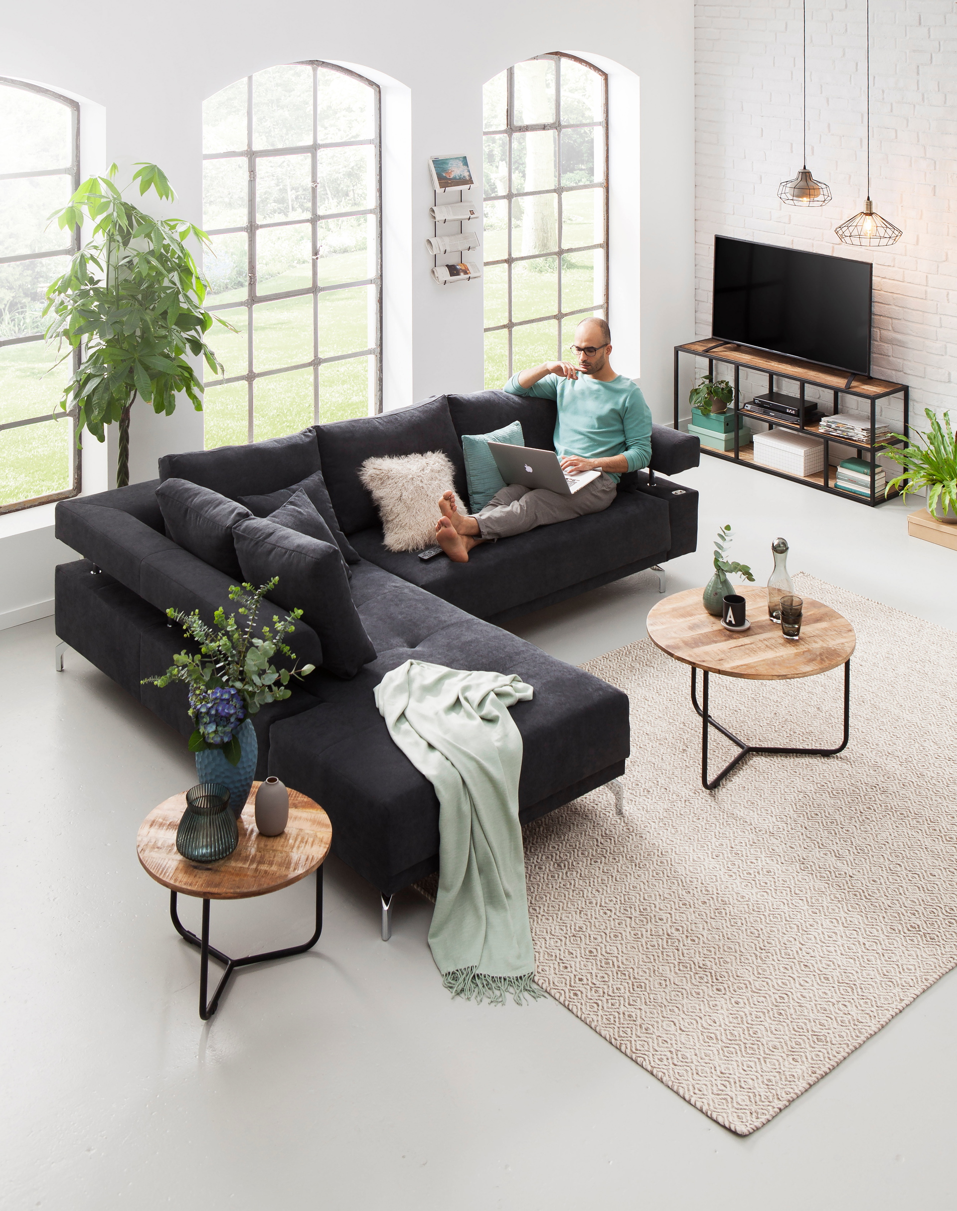 Ecksofa Dream mit motorischer Sitztiefenverstellung in Stoff-06460128WW