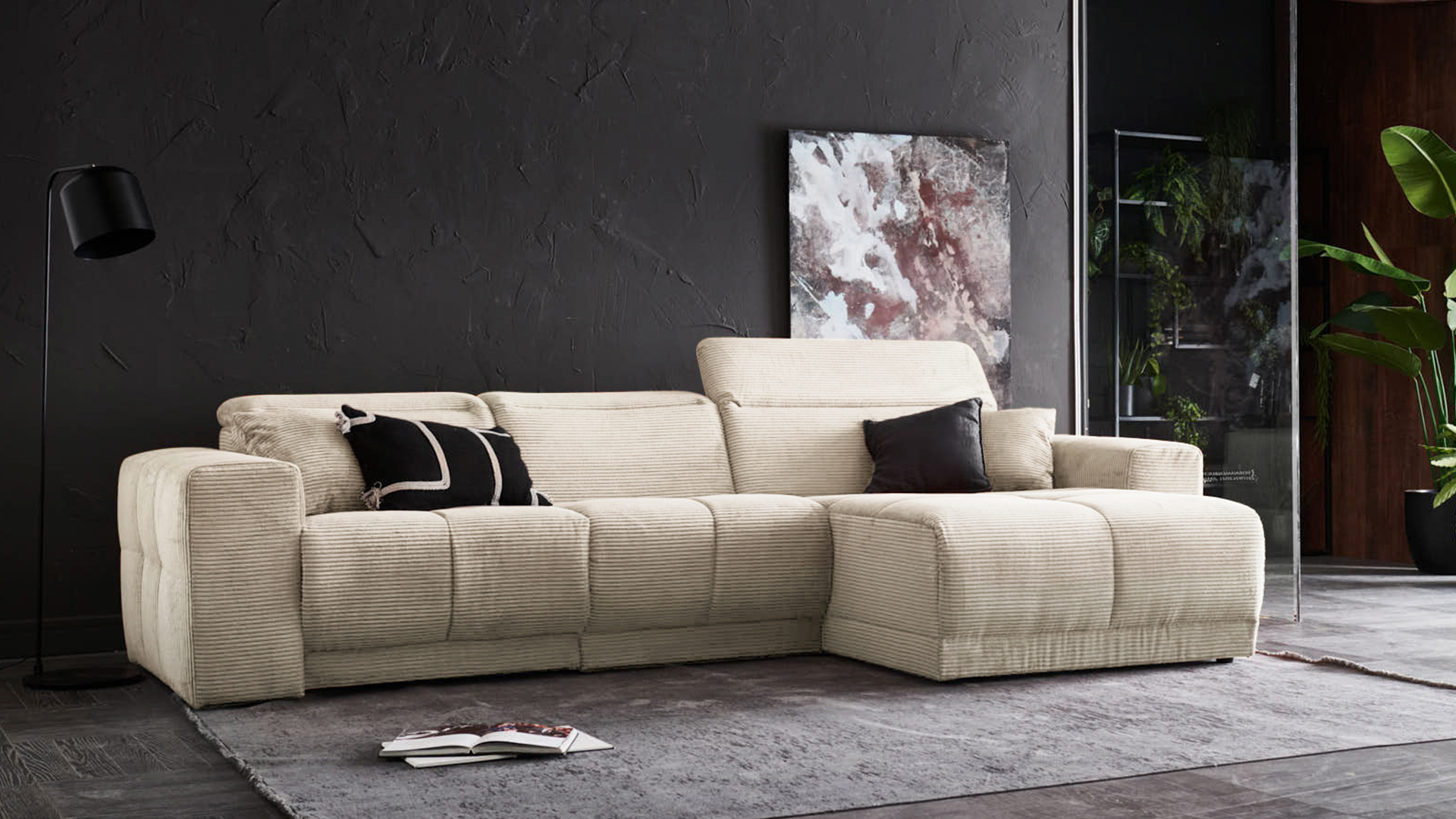 Ecksofa Toni mit motorischer Relaxfunktion in Trendstoff Cord-0646Toni00WW