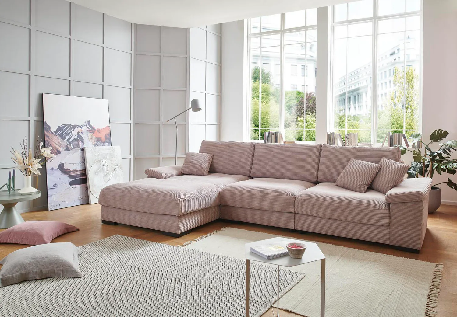 Cord Ecksofa L-Form Rosa