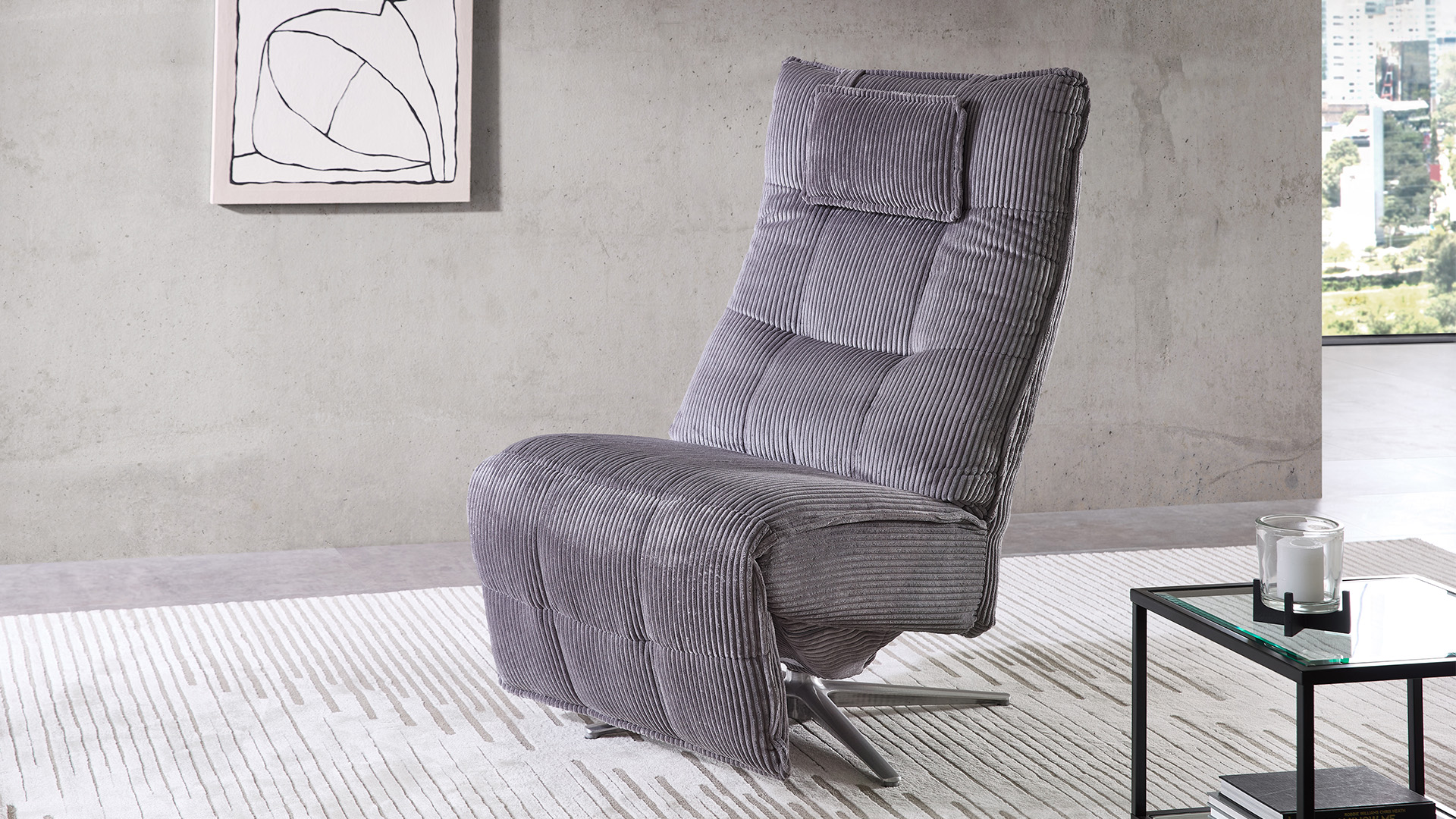 Relaxsessel Touchdown mit 2-motorischer Relaxfunktion in Trendstoff Cord Relaxsessel Touchdown mit 2-motorischer Relaxfunktion in Trendstoff Cord