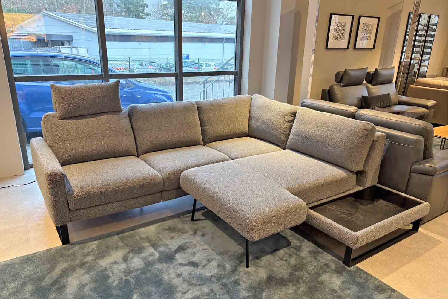 Stoff Ecksofa mit motorischer Relaxfunktion