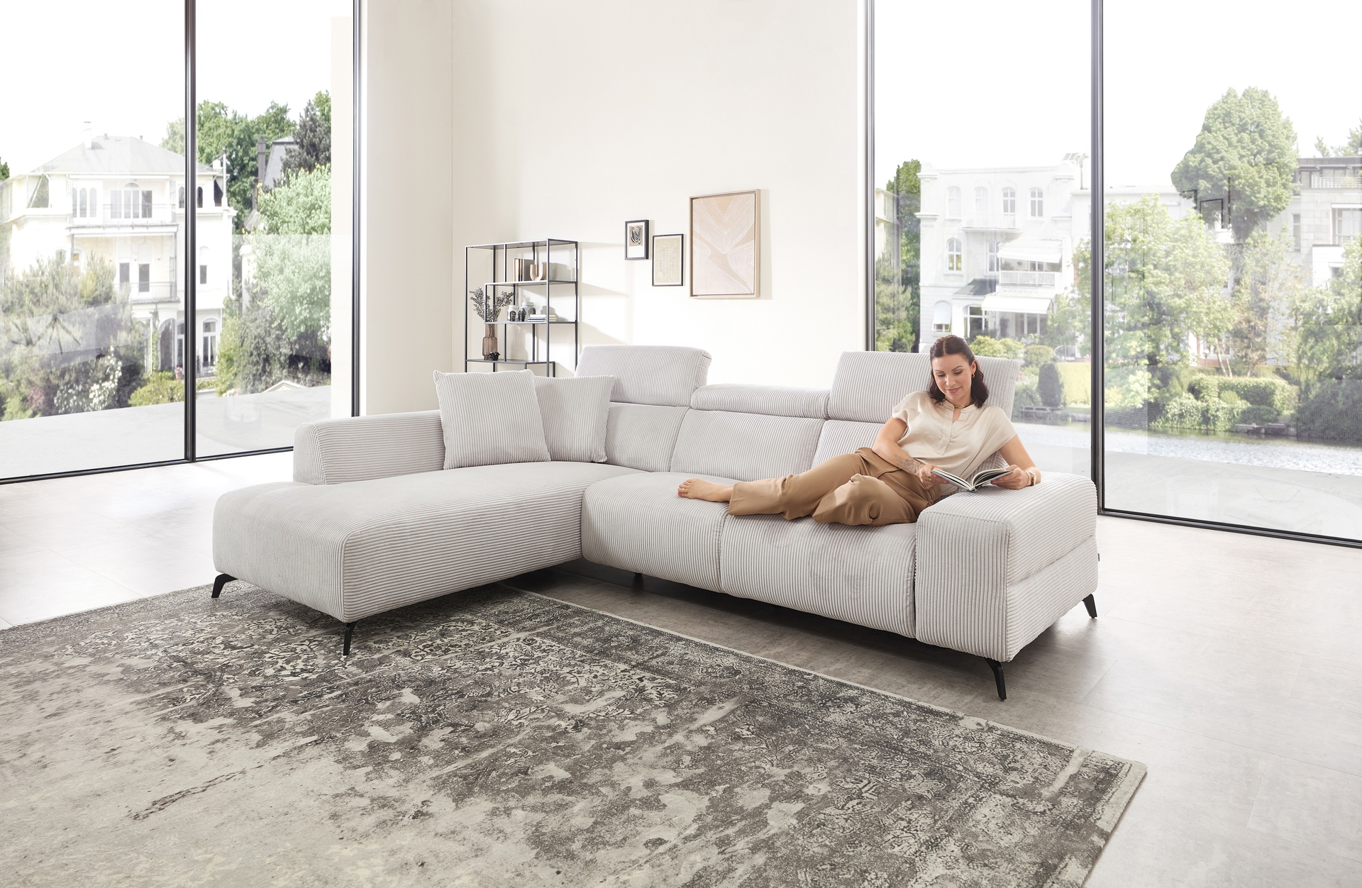 Cuoio Ecksofa in Trendstoff Cord