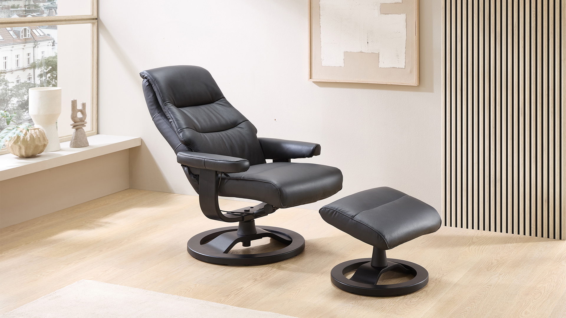 Relaxsessel President mit Hocker in Leder-Lederlook Relaxsessel President mit Hocker in Leder-Lederlook