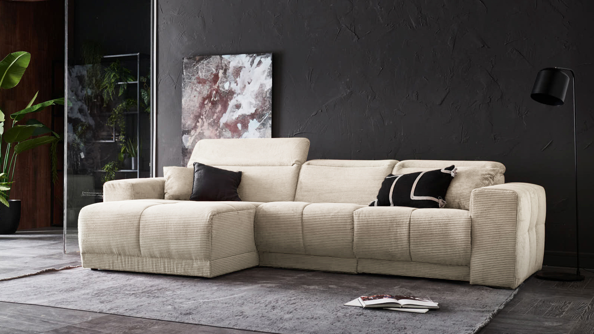 Ecksofa Toni mit motorischer Relaxfunktion in Trendstoff Cord Ecksofa Toni mit motorischer Relaxfunktion in Trendstoff Cord-0646Toni00WW