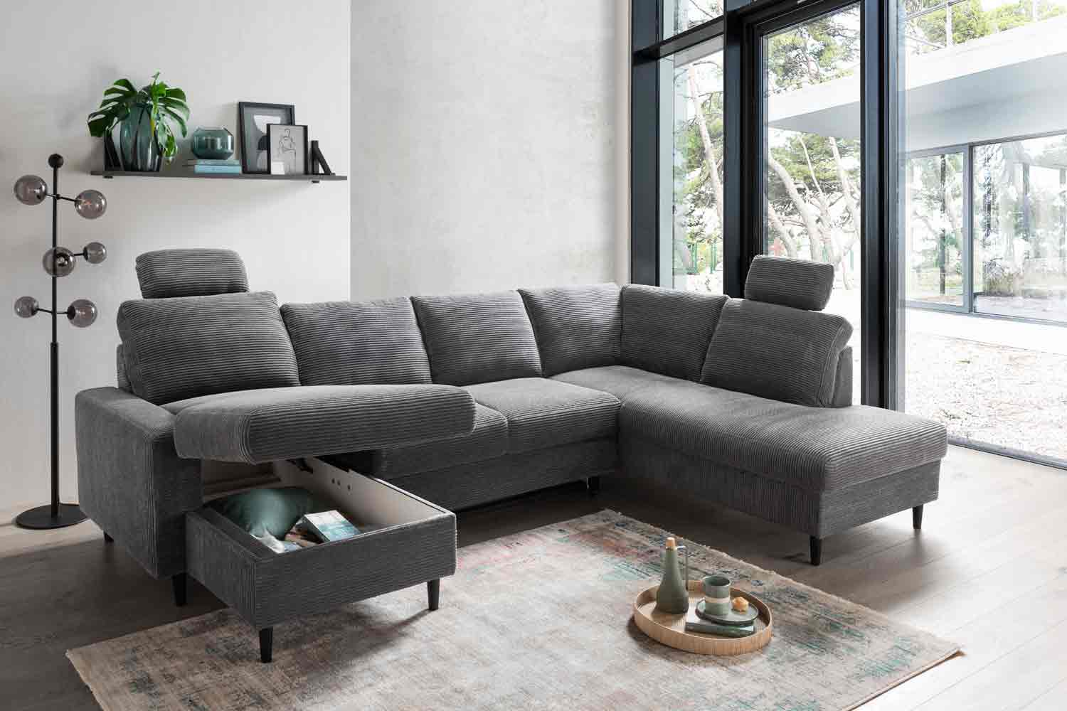 Wohnlandschaft U-Form in Trendstoff Cord