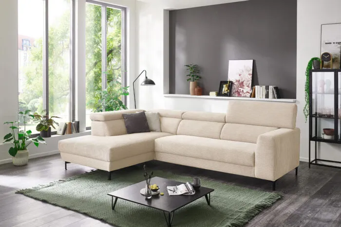 Cord Ecksofa Inkl. manueller Kopfteilverstellung Beige links mit Funktion 