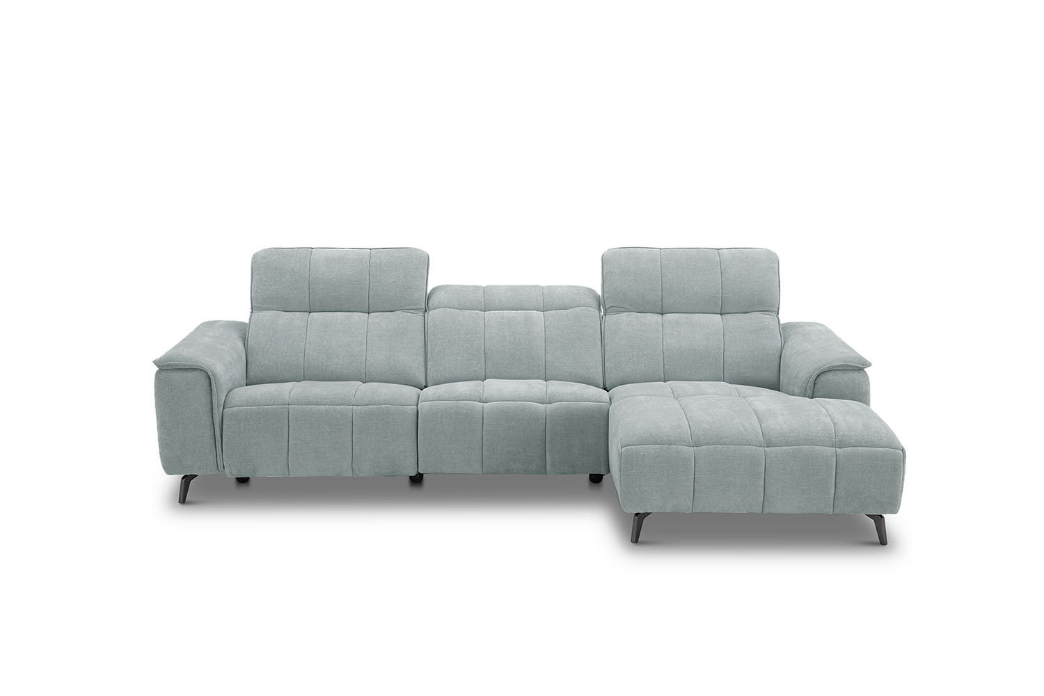 Stoff Ecksofa mit manueller Kopfteilverstellung und Funktion Stoff Ecksofa mit manueller Kopfteilverstellung und Funktion