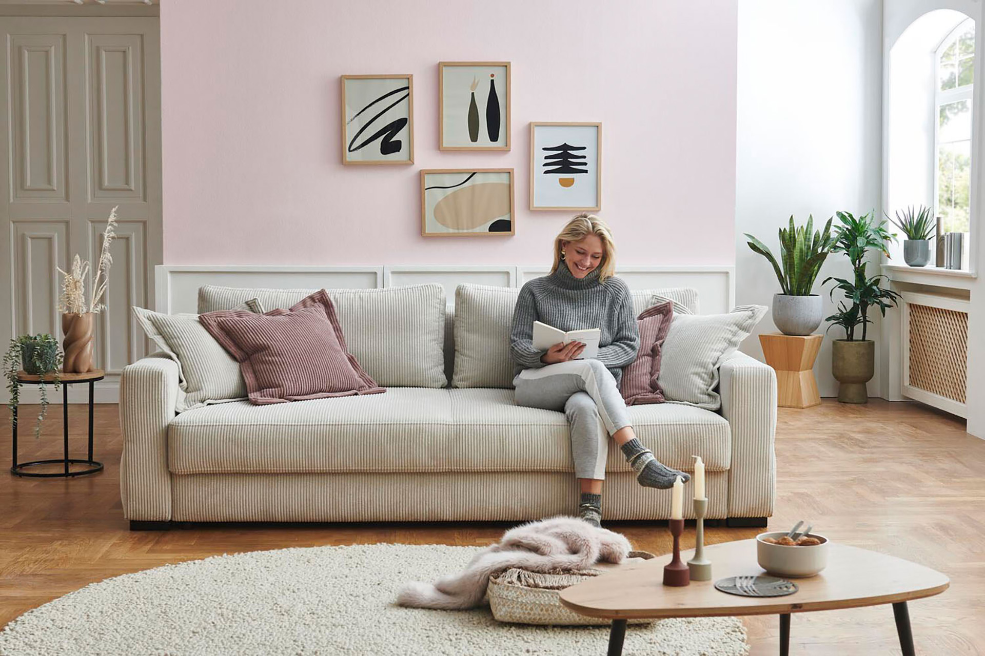 Schlafsofa inkl. Bettkasten in Cordstoff