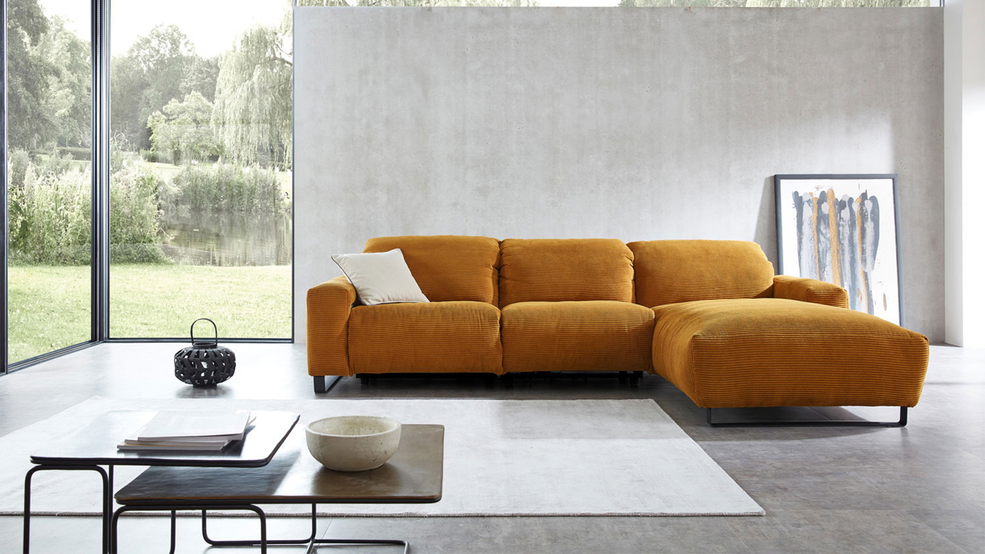 Ecksofa L-Form in Cordstoff Gold-05310103WW