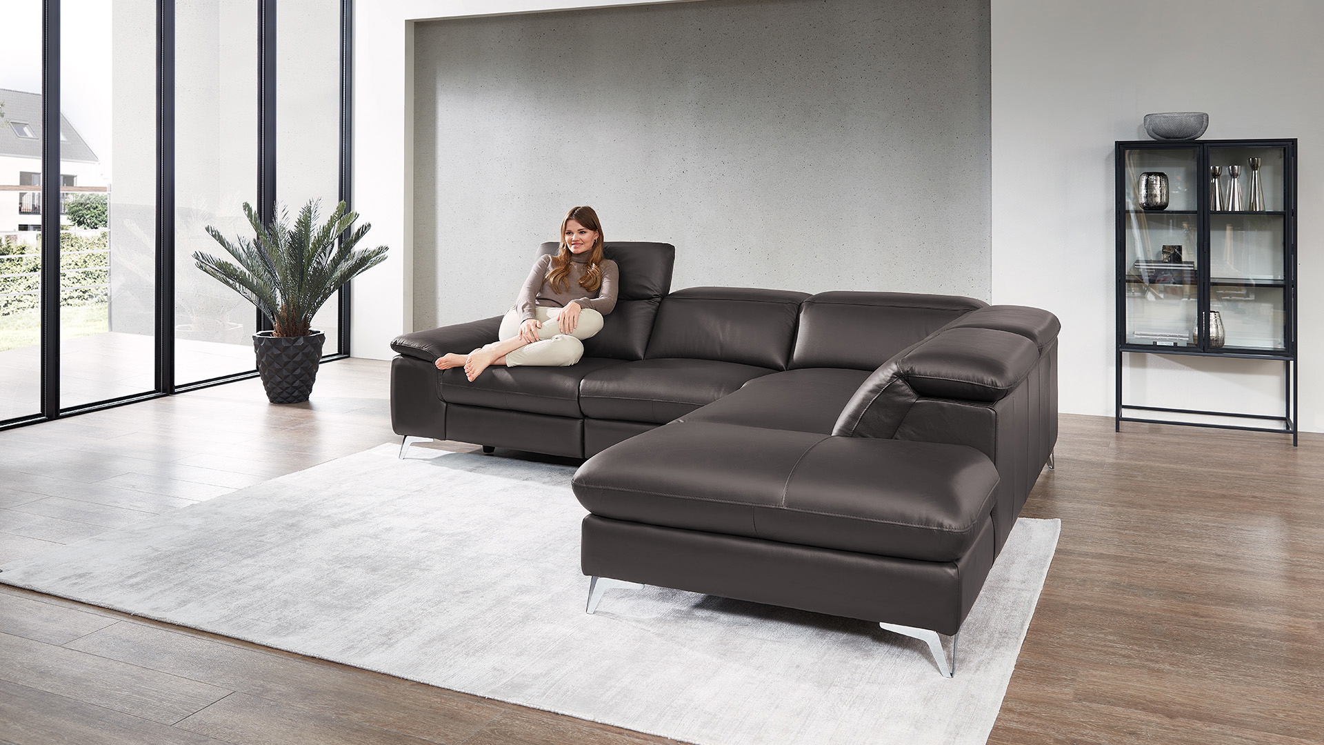Ecksofa Seahawk mit manueller Kopfteilverstellung in Leder -05970213-WW.20