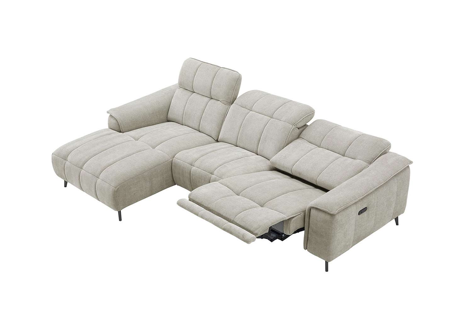 Stoff Ecksofa mit manueller Kopfteilverstellung und Funktion