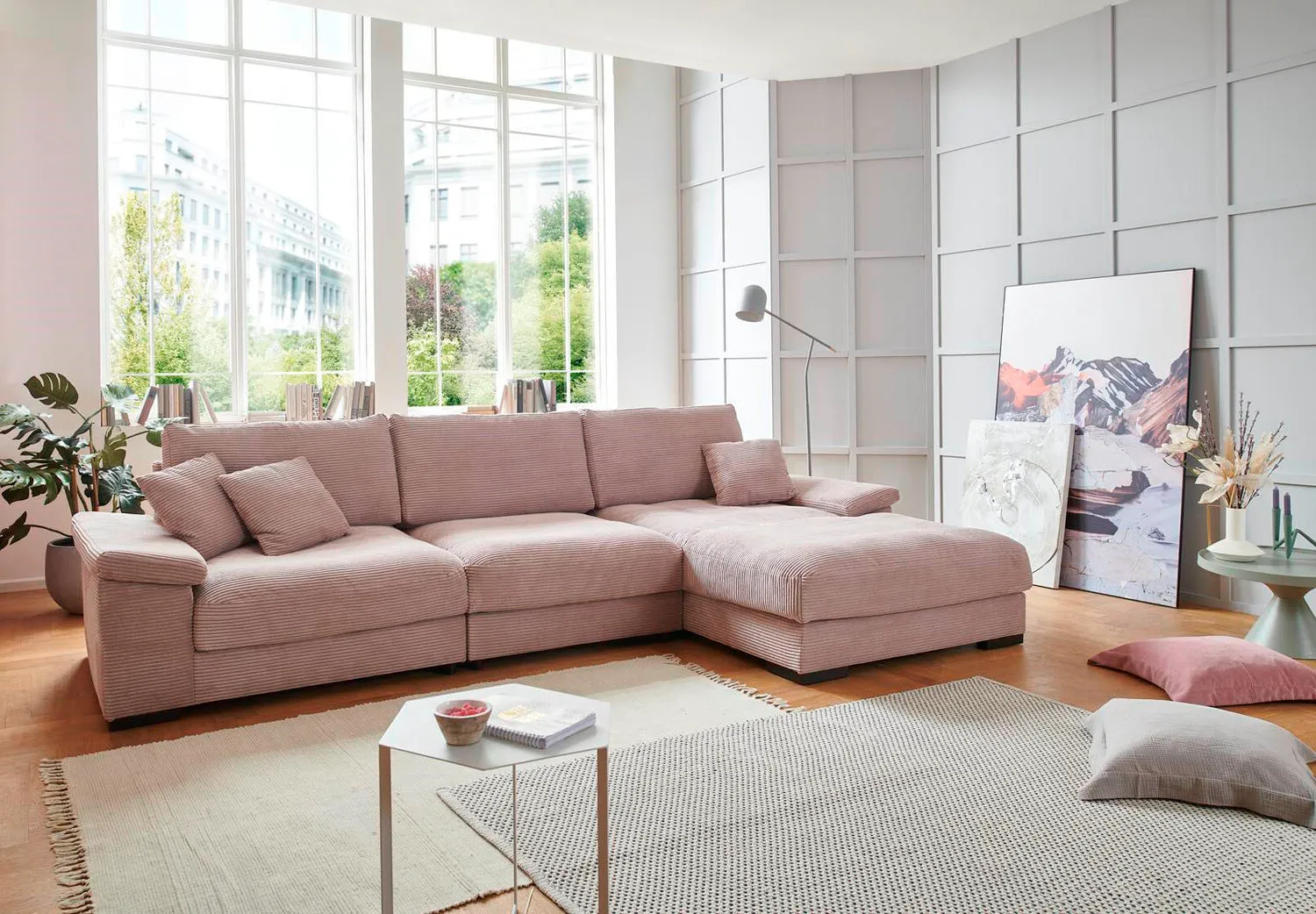 Cord Ecksofa L-Form Rosa