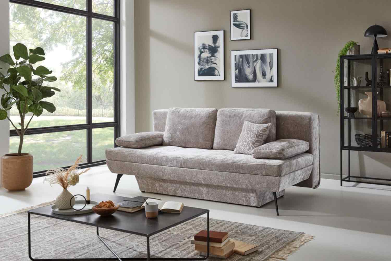Stoff Schlafsofa inkl. Schlaffunktion und Bettkasten 