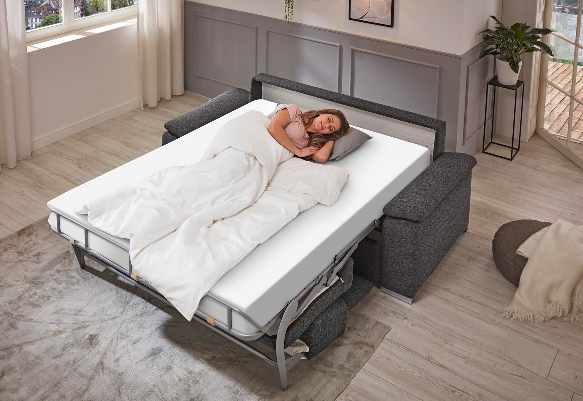 Stoff Schlafsofa mit Schlaffunktion Matratze