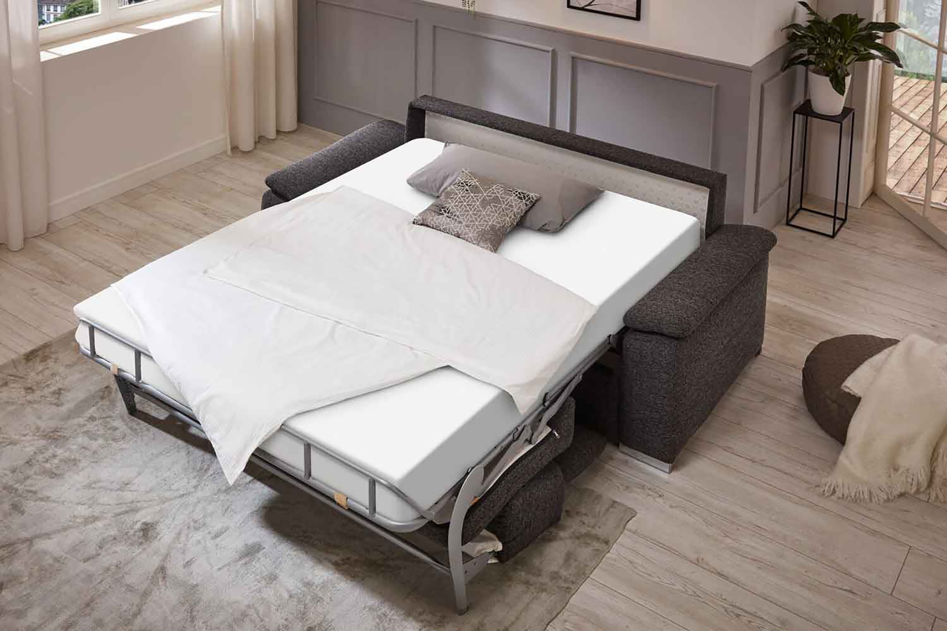 Stoff Schlafsofa mit Schlaffunktion Matratze
