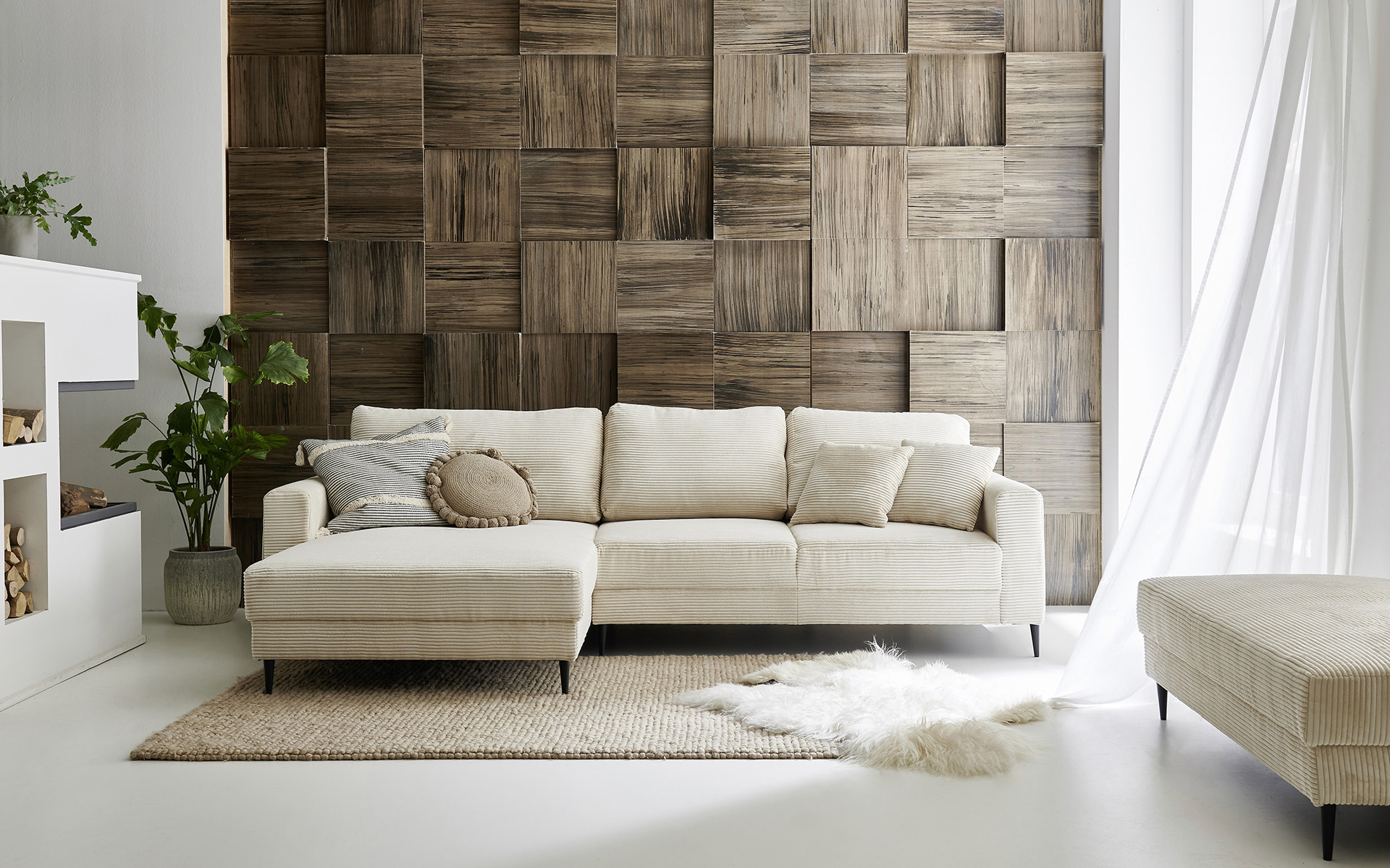 Ecksofa L-Form in Trendstoff Cord